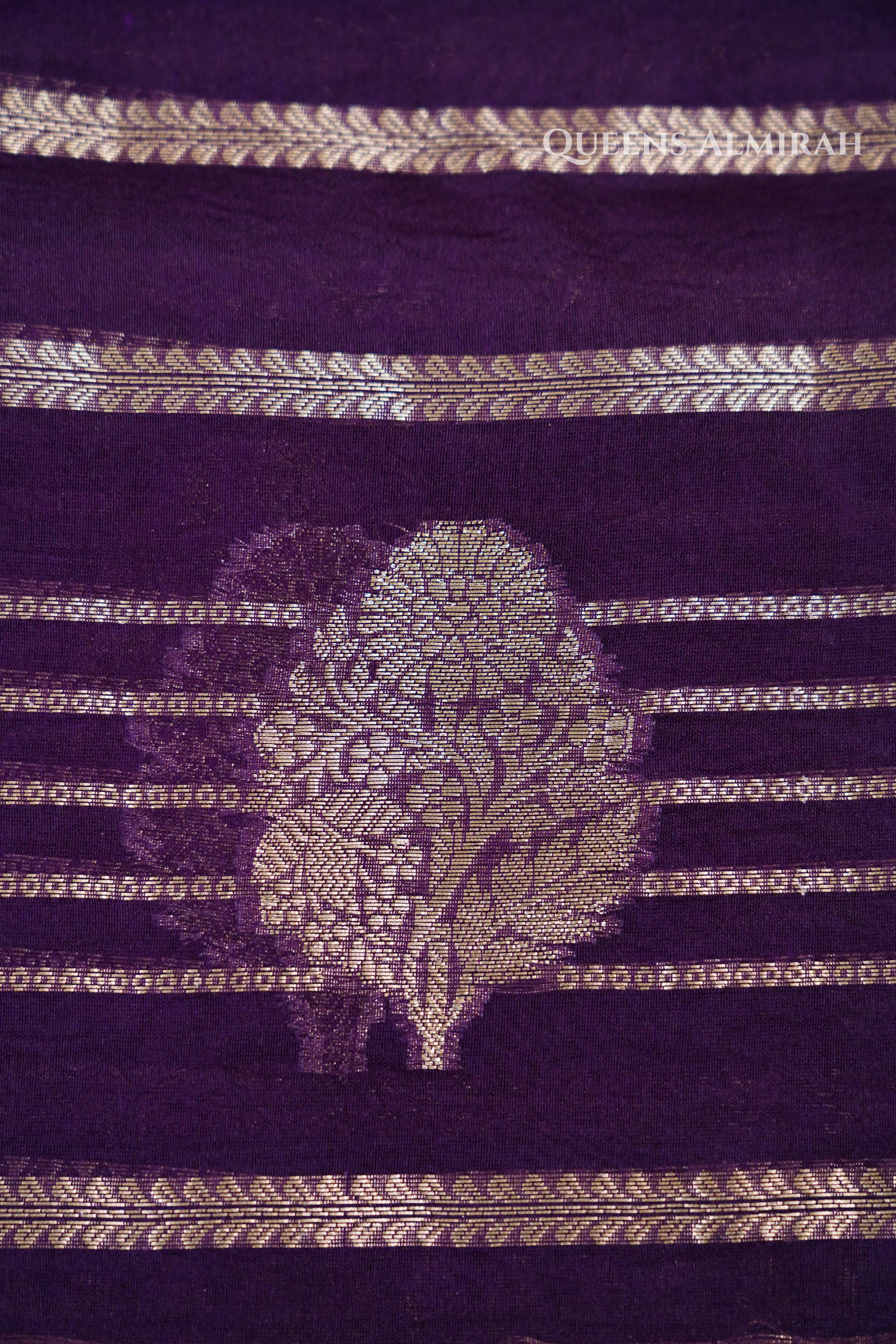 Dark Purple Kora Organza saree QUEENS ALMIRAH