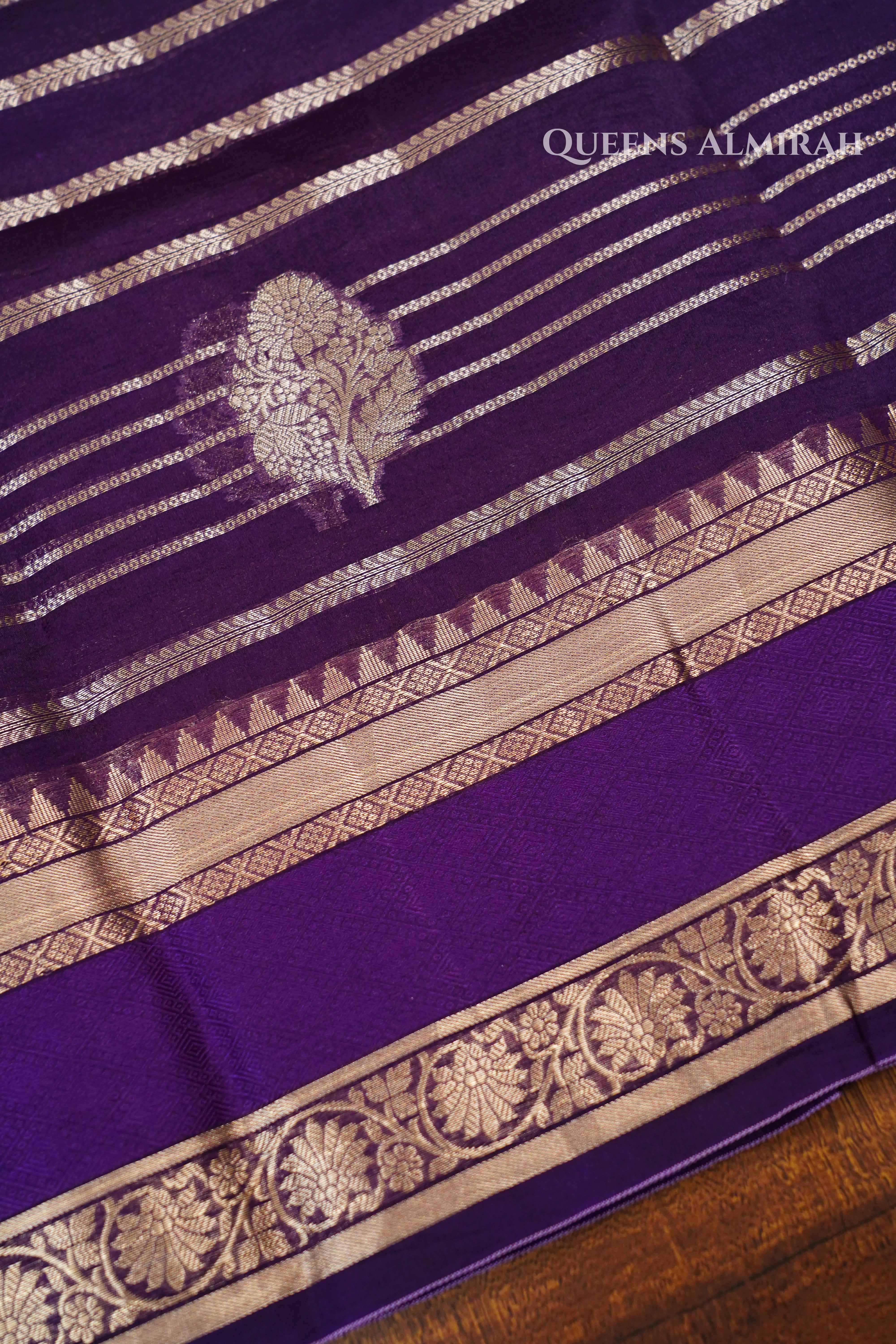 Dark Purple Kora Organza saree QUEENS ALMIRAH