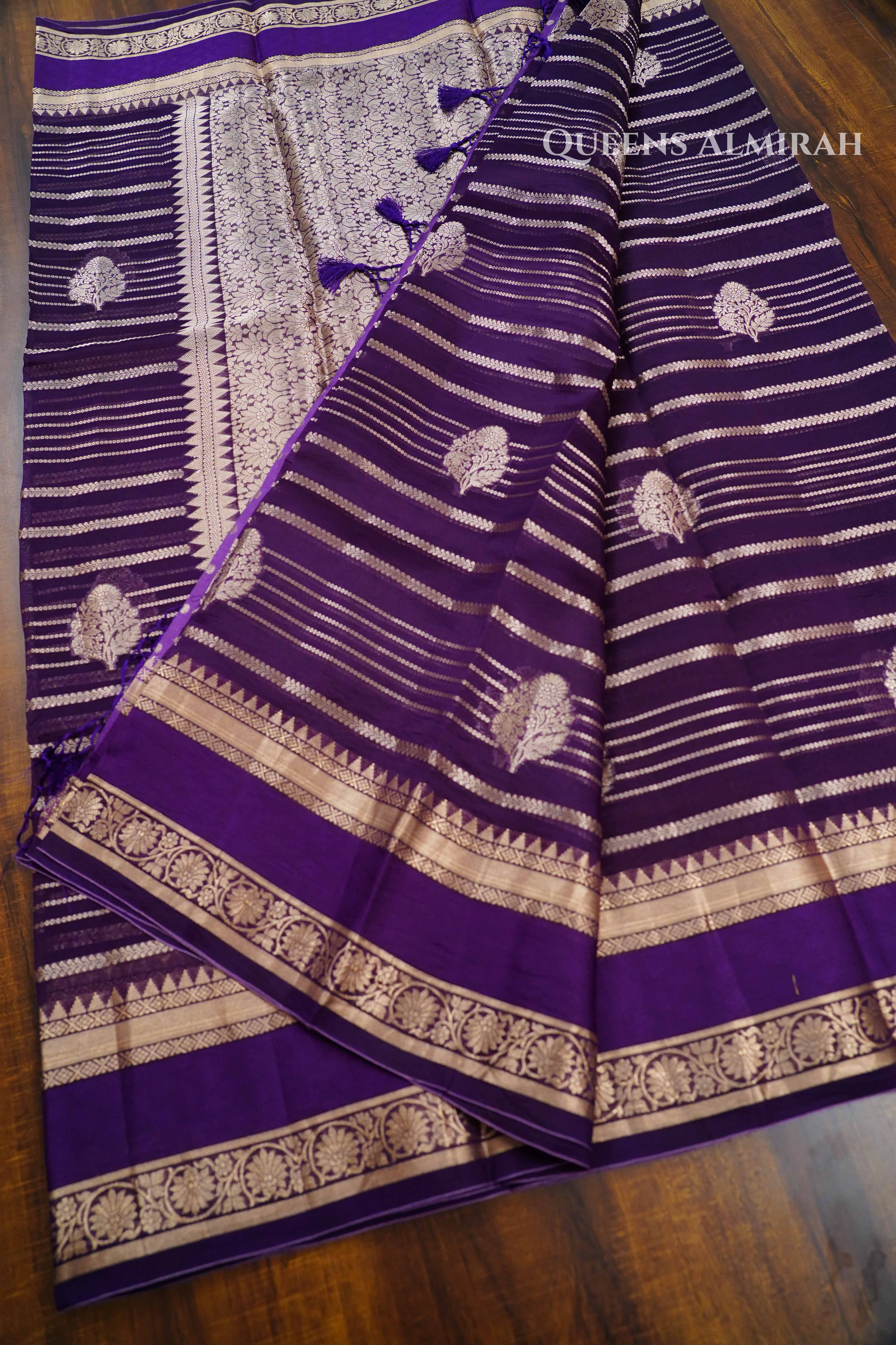 Dark Purple Kora Organza saree QUEENS ALMIRAH