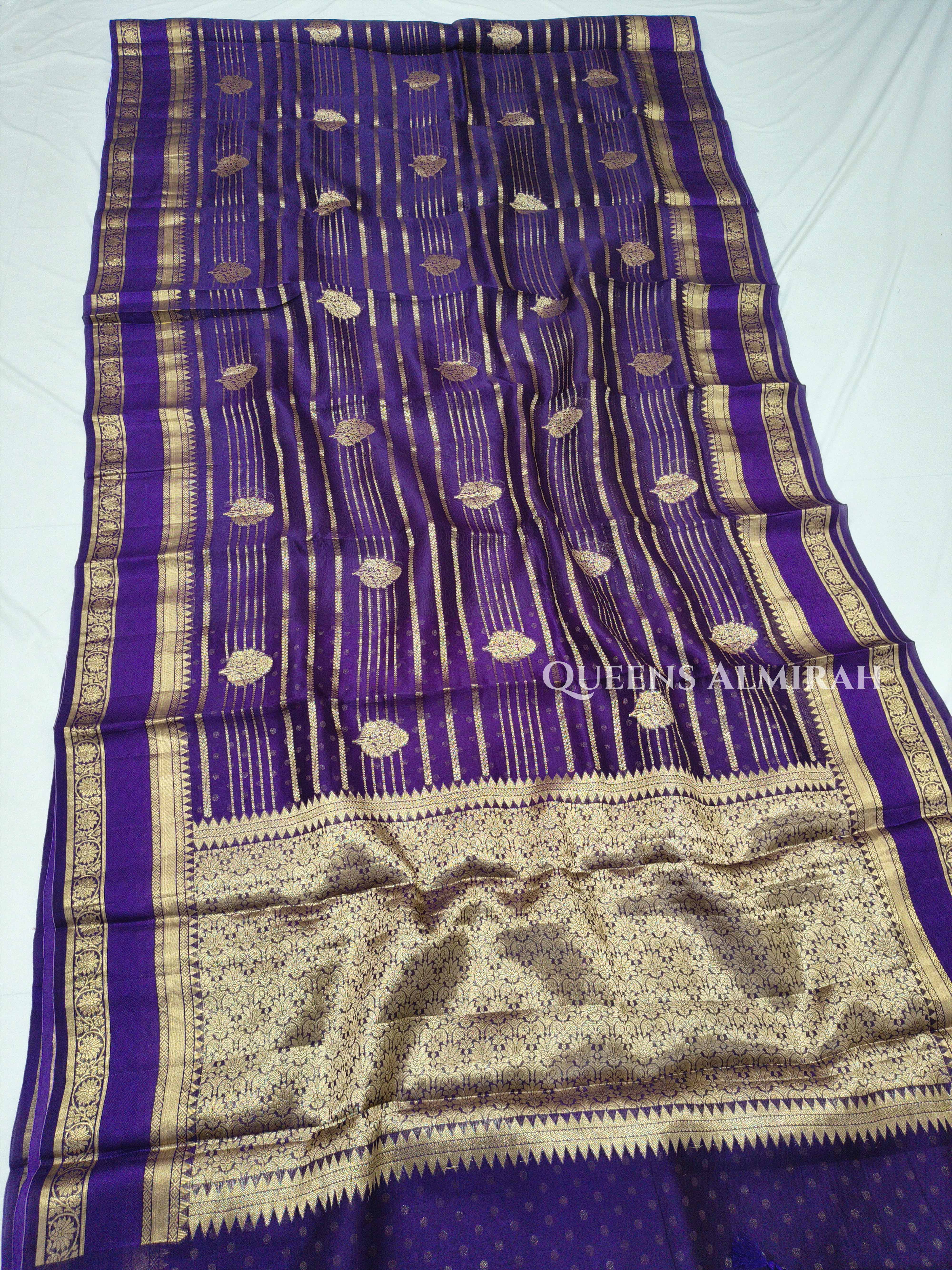 Dark Purple Kora Organza saree QUEENS ALMIRAH