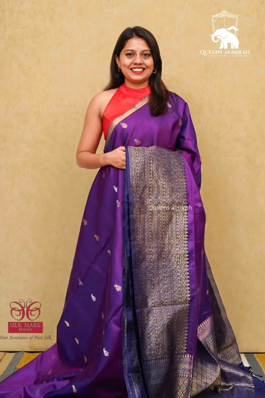 Dark Purple With Woven Border Soft Silk Saree QUEENS ALMIRAH