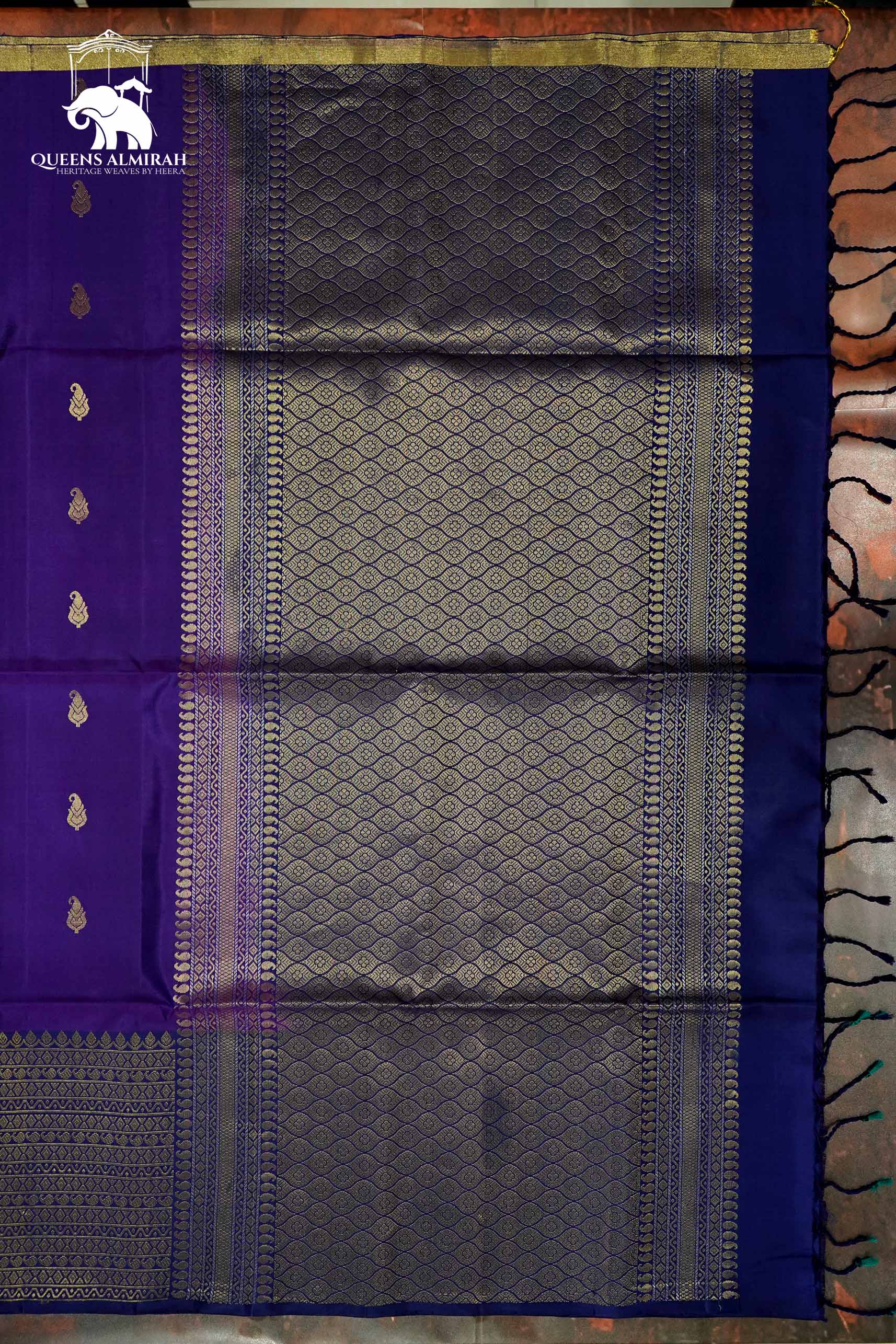 DARK PURPLE WITH WOVEN BORDER SOFT SILK SAREE - Queens Jewel Emporium