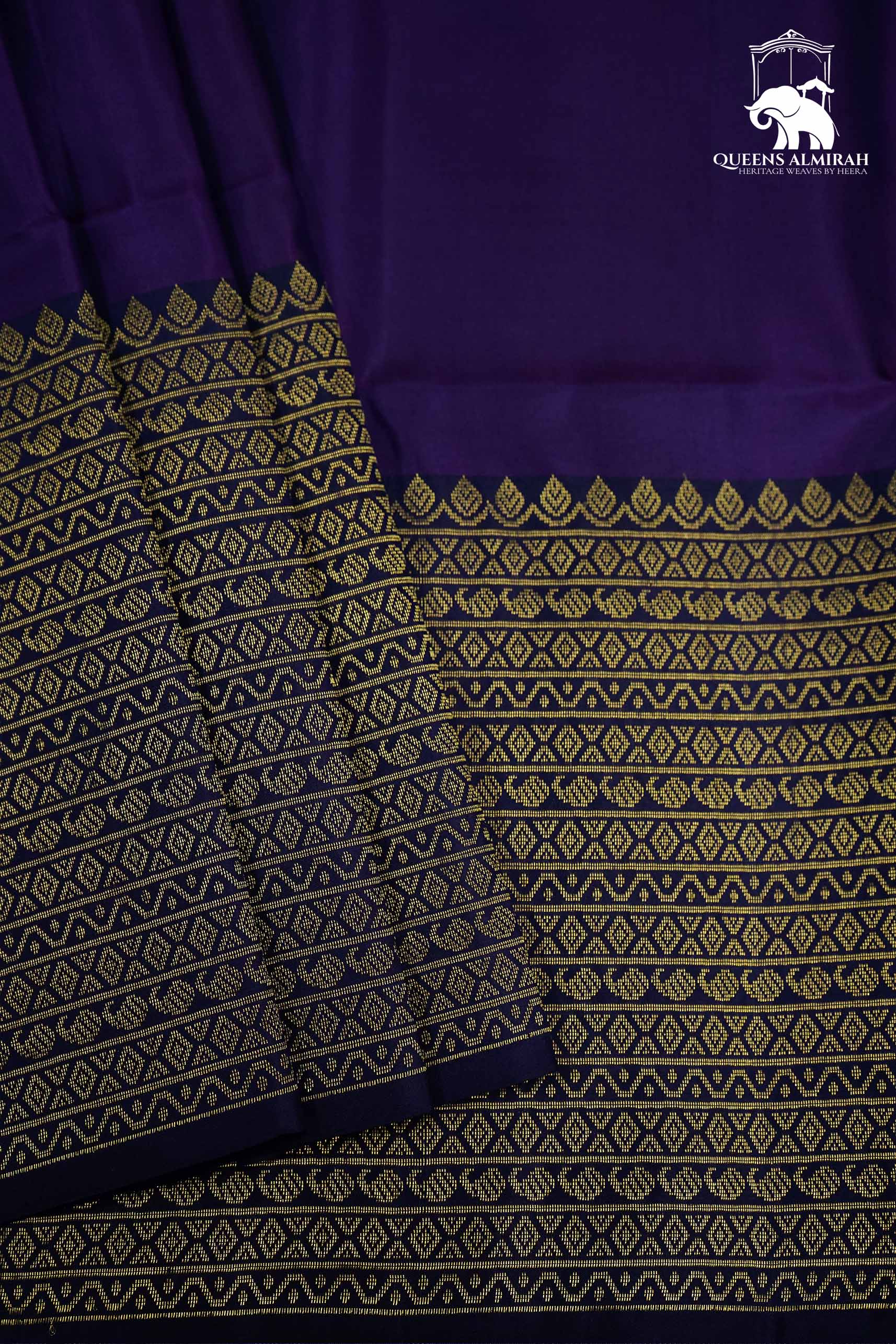 DARK PURPLE WITH WOVEN BORDER SOFT SILK SAREE - Queens Jewel Emporium