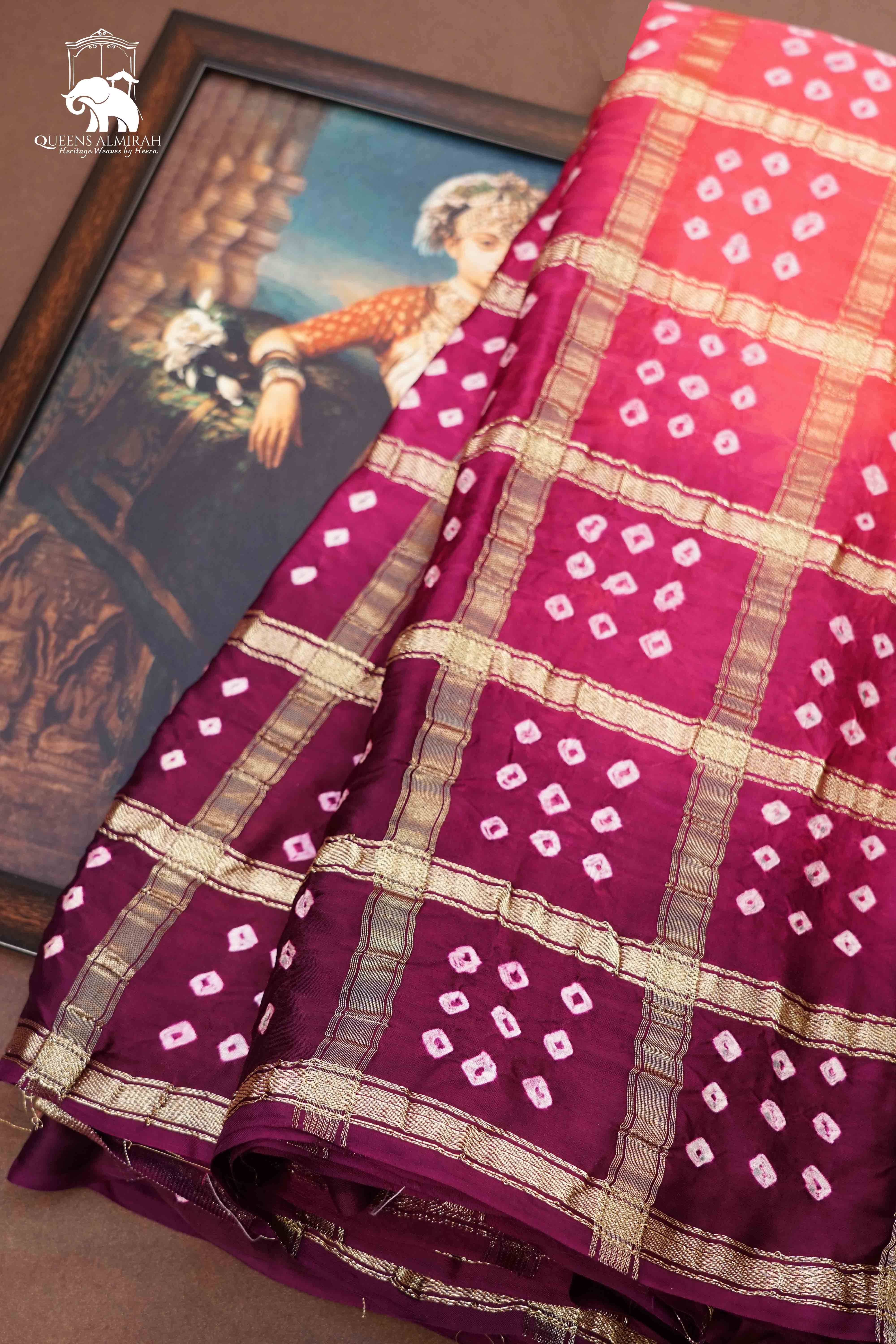 DARK RASPBERRY WITH CARAMINE PINK MODAL SILK SAREE - Queens Jewel Emporium