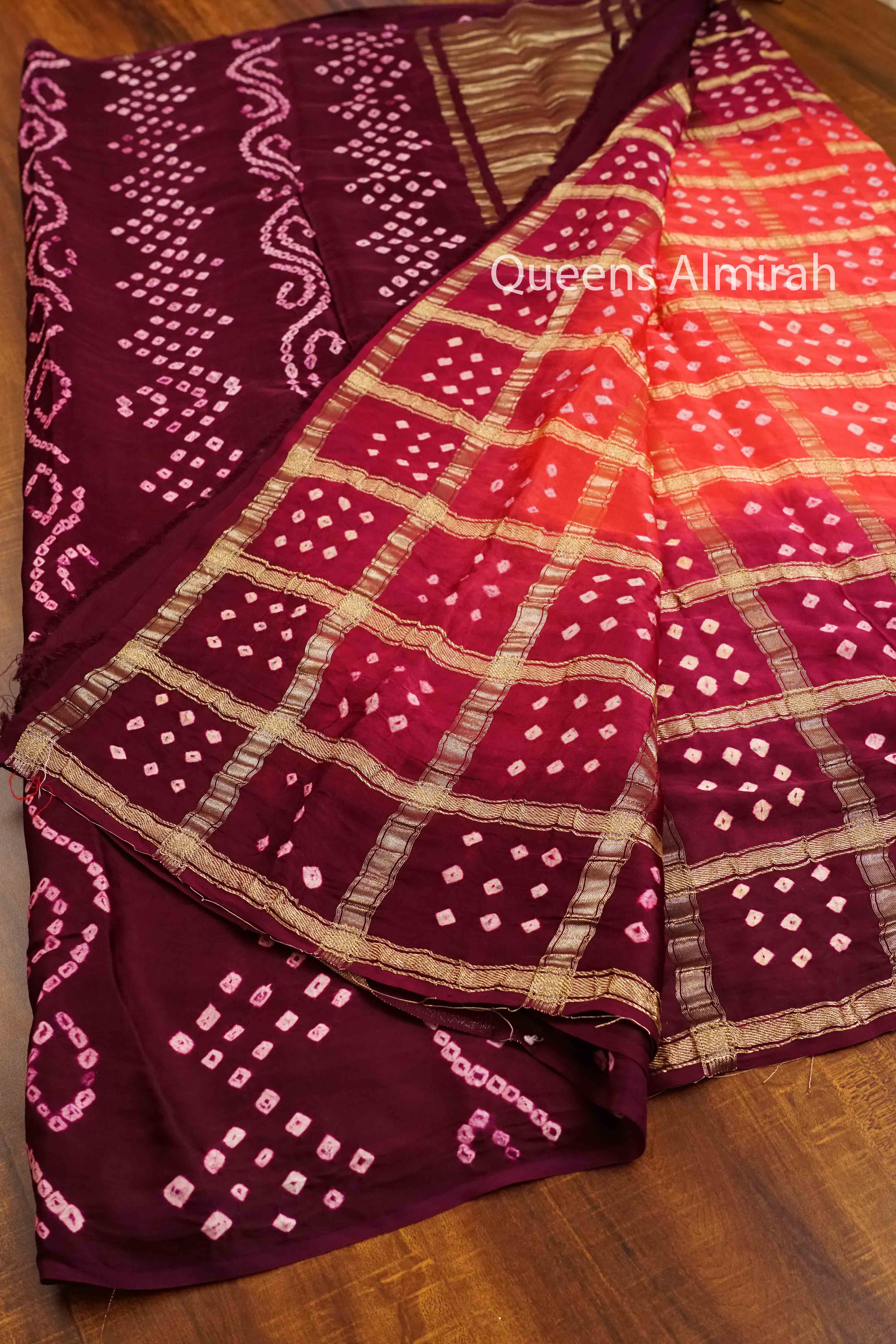 DARK RASPBERRY WITH CARAMINE PINK MODAL SILK SAREE - Queens Jewel Emporium