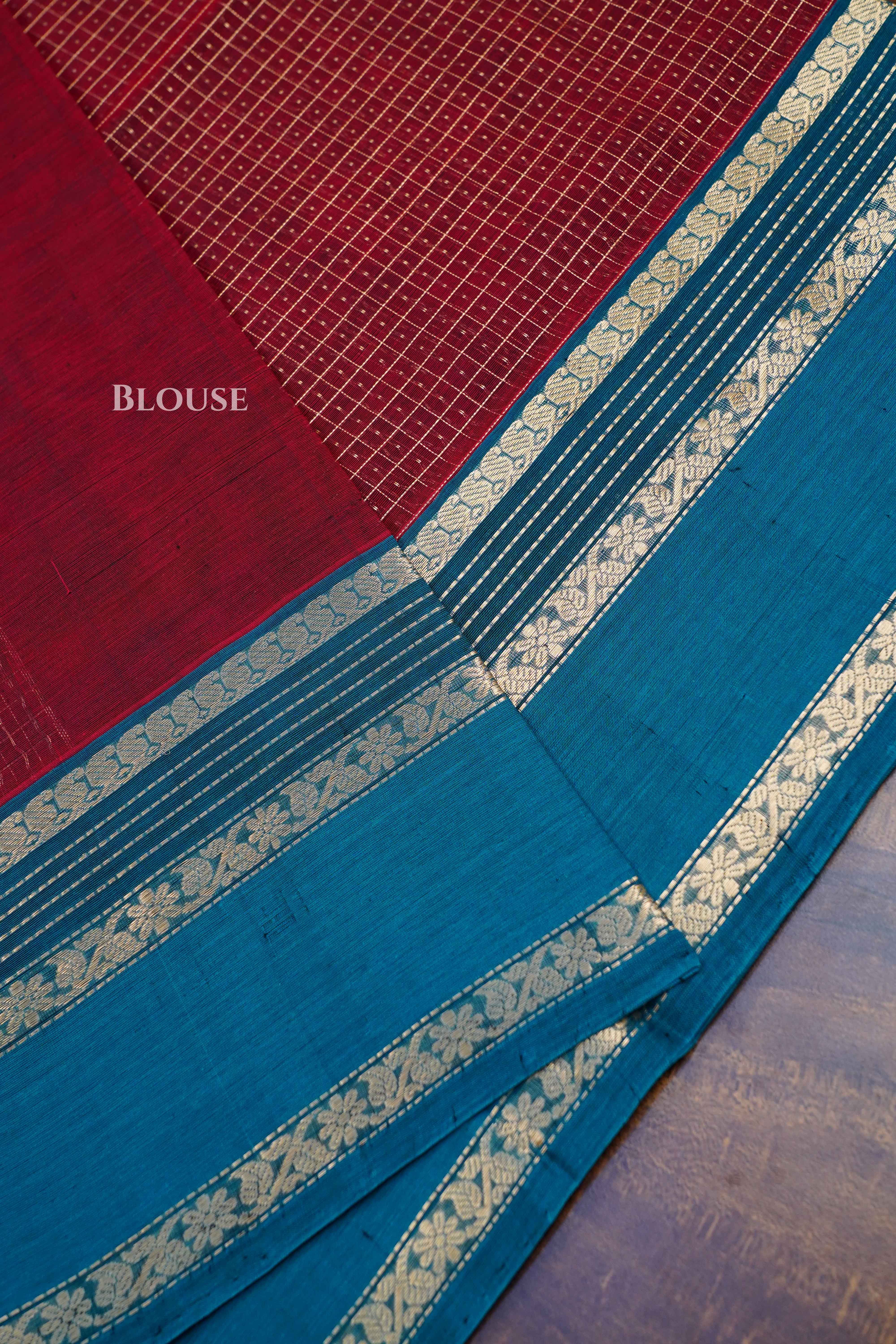 Dark Red-Karaikudi Chettinad Silk Cotton Saree QUEENS ALMIRAH