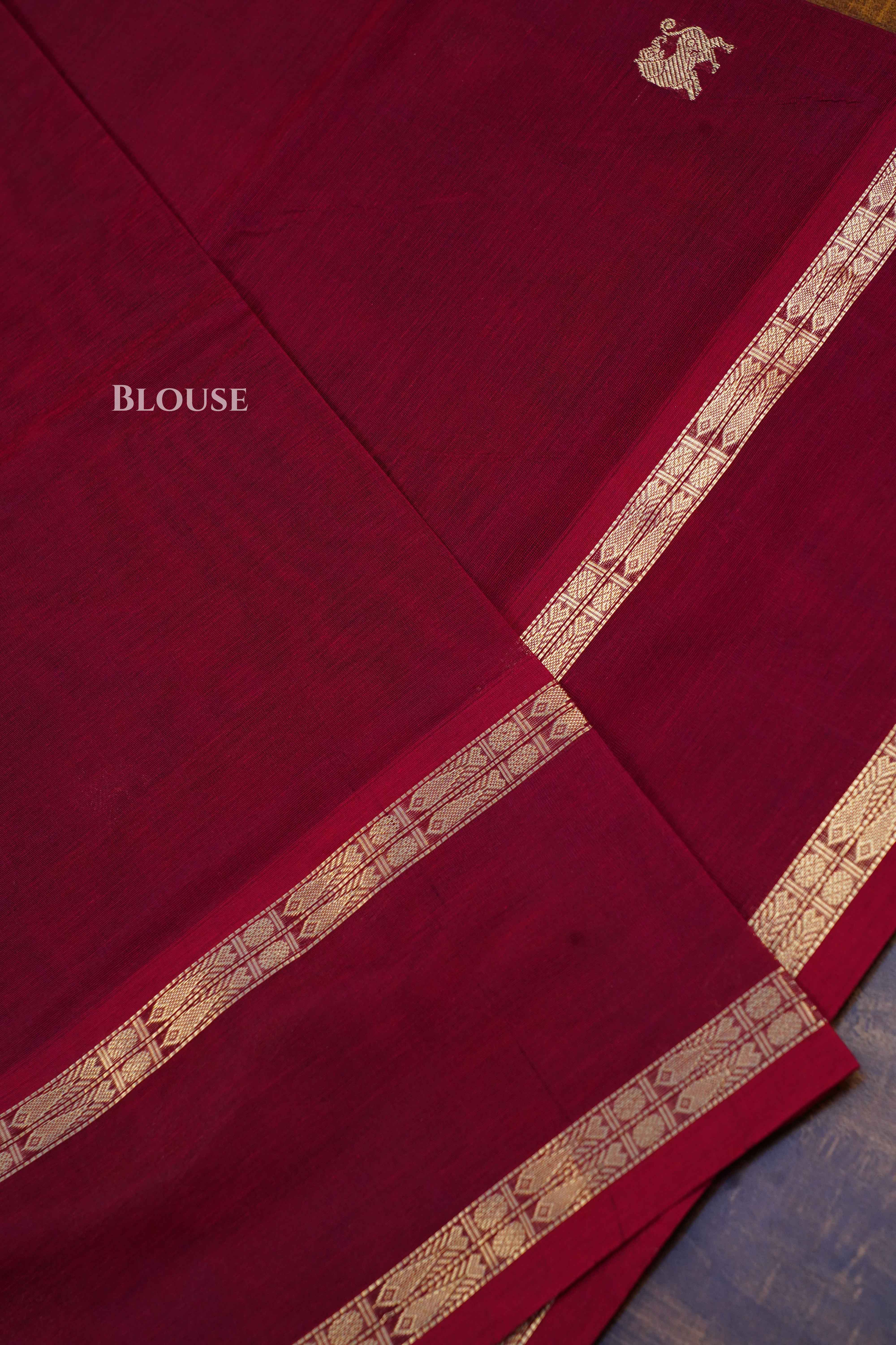 Dark Red-Karaikudi Chettinad Silk Cotton Saree Queens Jewel Emporium
