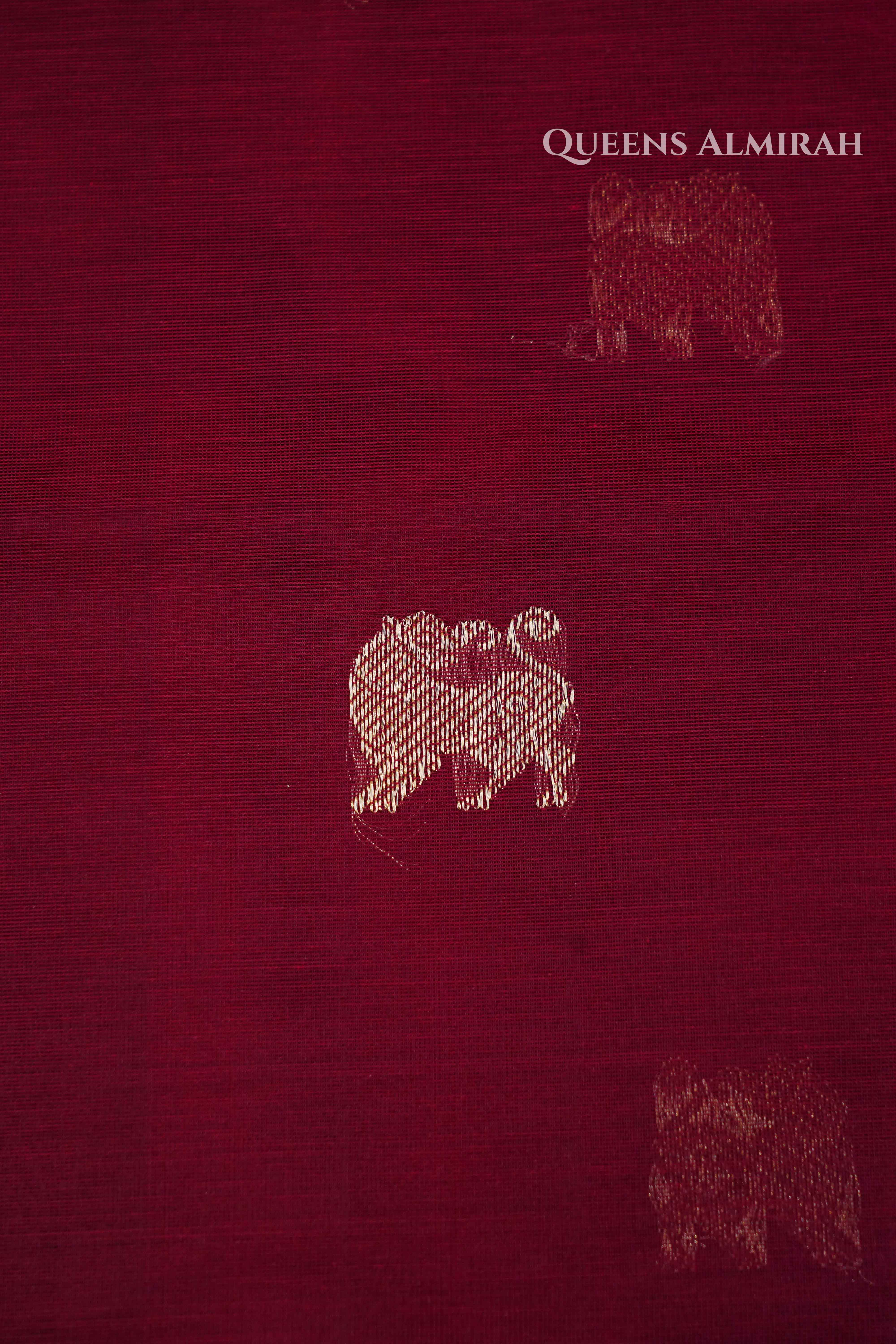 Dark Red-Karaikudi Chettinad Silk Cotton Saree Queens Jewel Emporium