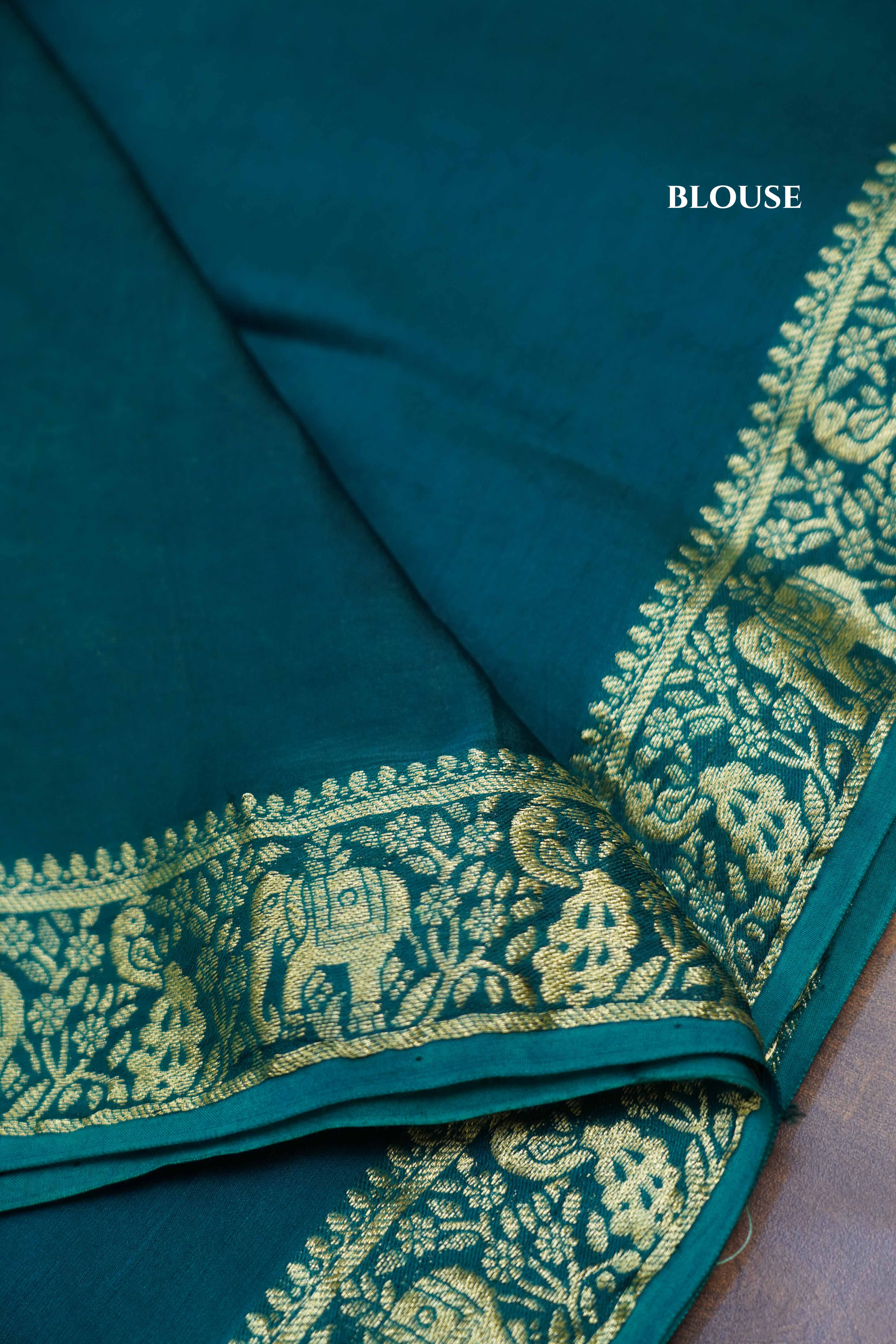 Dark Teal Blue Modal Silk  Saree - Queens Jewel Emporium