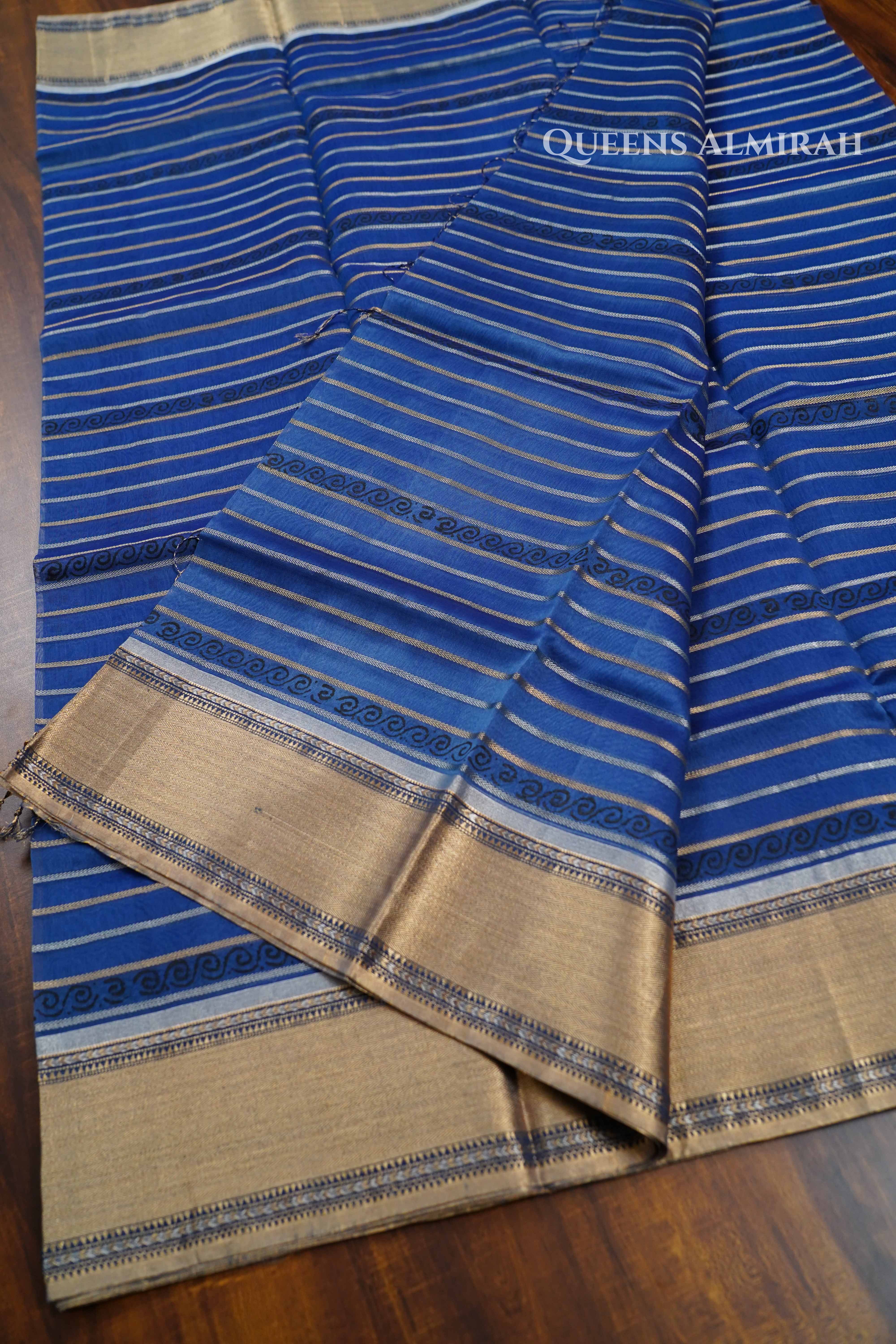 Deep Blue Katan Organza Saree QUEENS ALMIRAH
