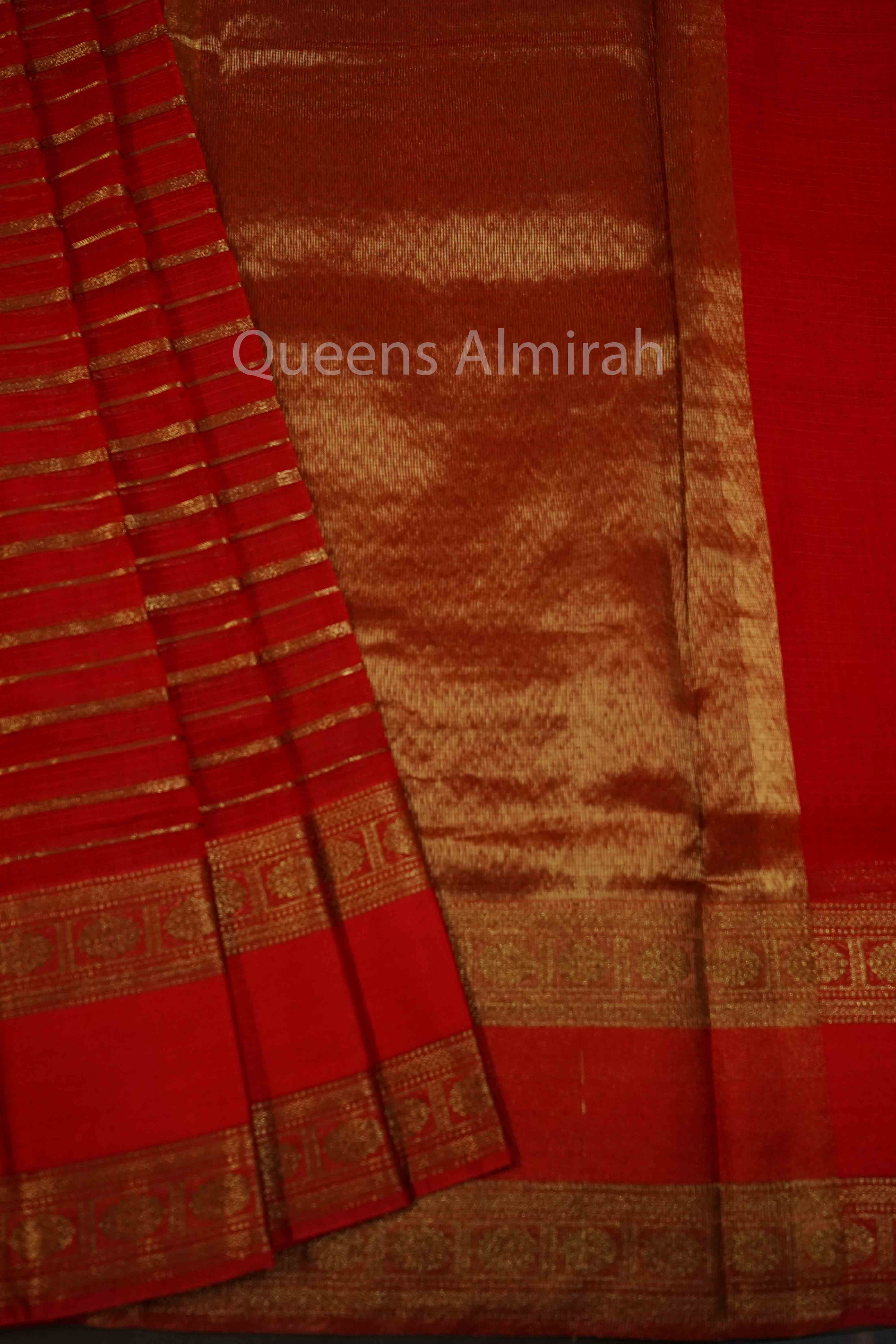 DEEP CARAMINE RED KOTA SILK SAREE - Queens Jewel Emporium