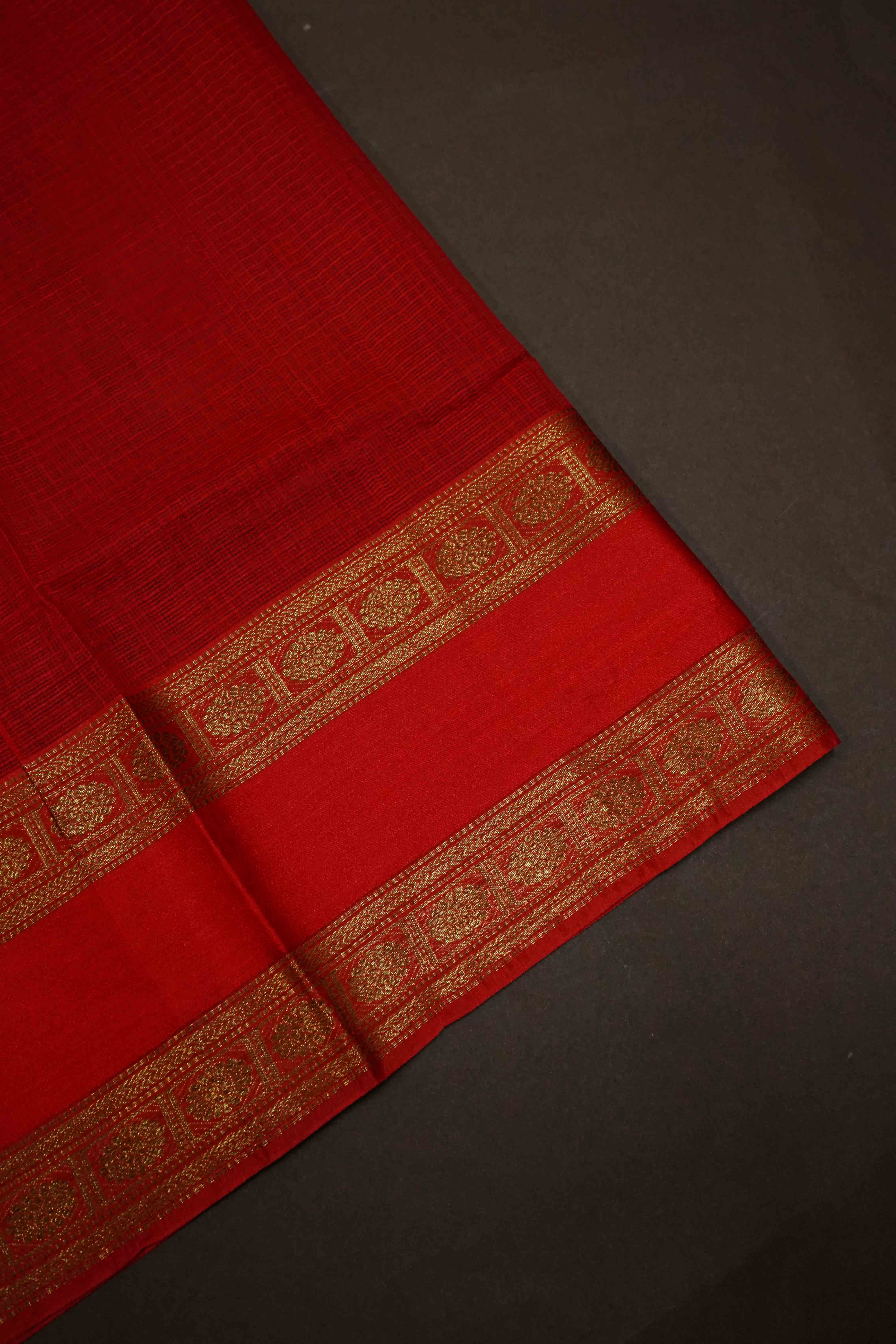 DEEP CARAMINE RED KOTA SILK SAREE - Queens Jewel Emporium