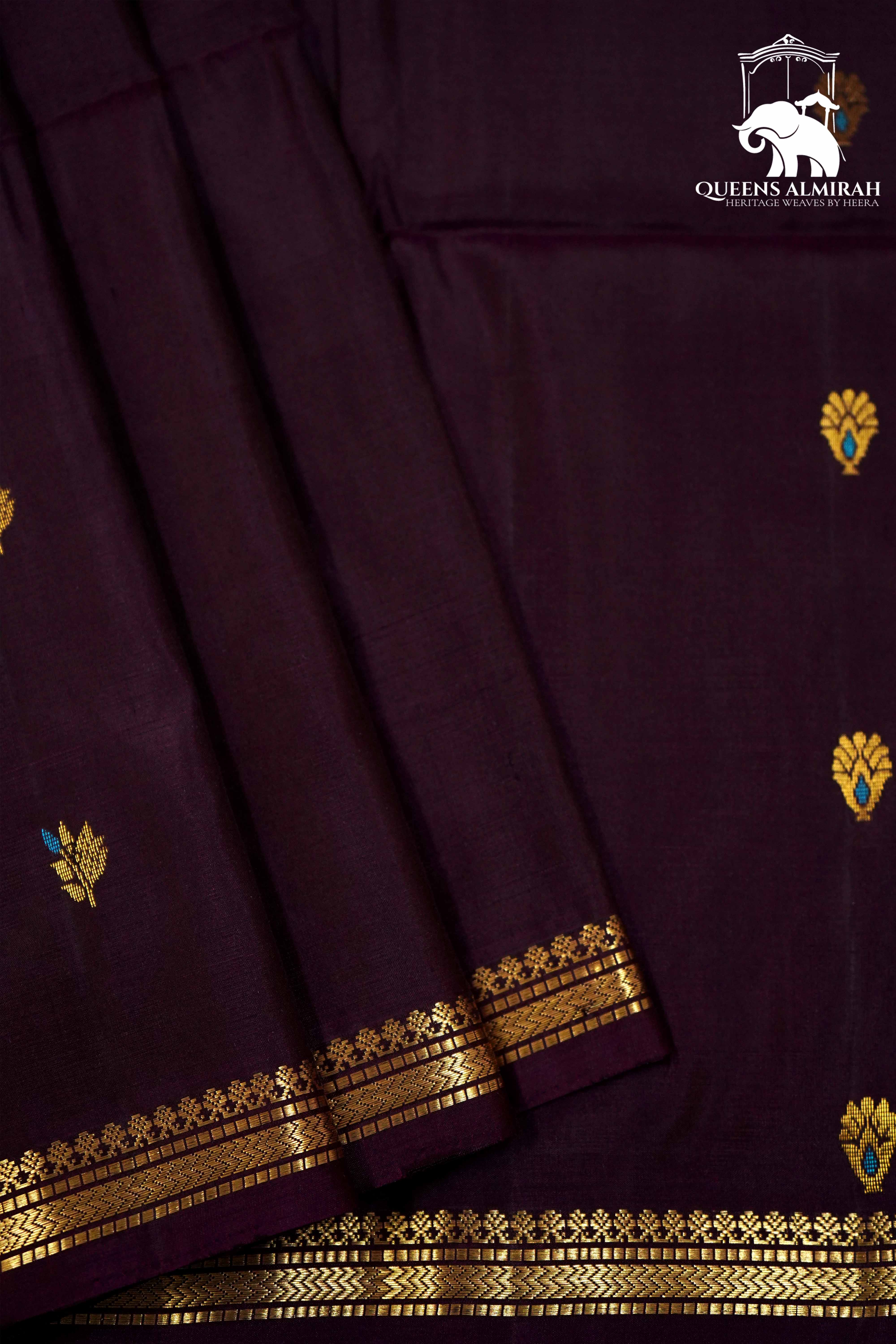 DEEP COFFEE BROWN WITH GOLD BORDER SOFT SILK SAREE - Queens Jewel Emporium