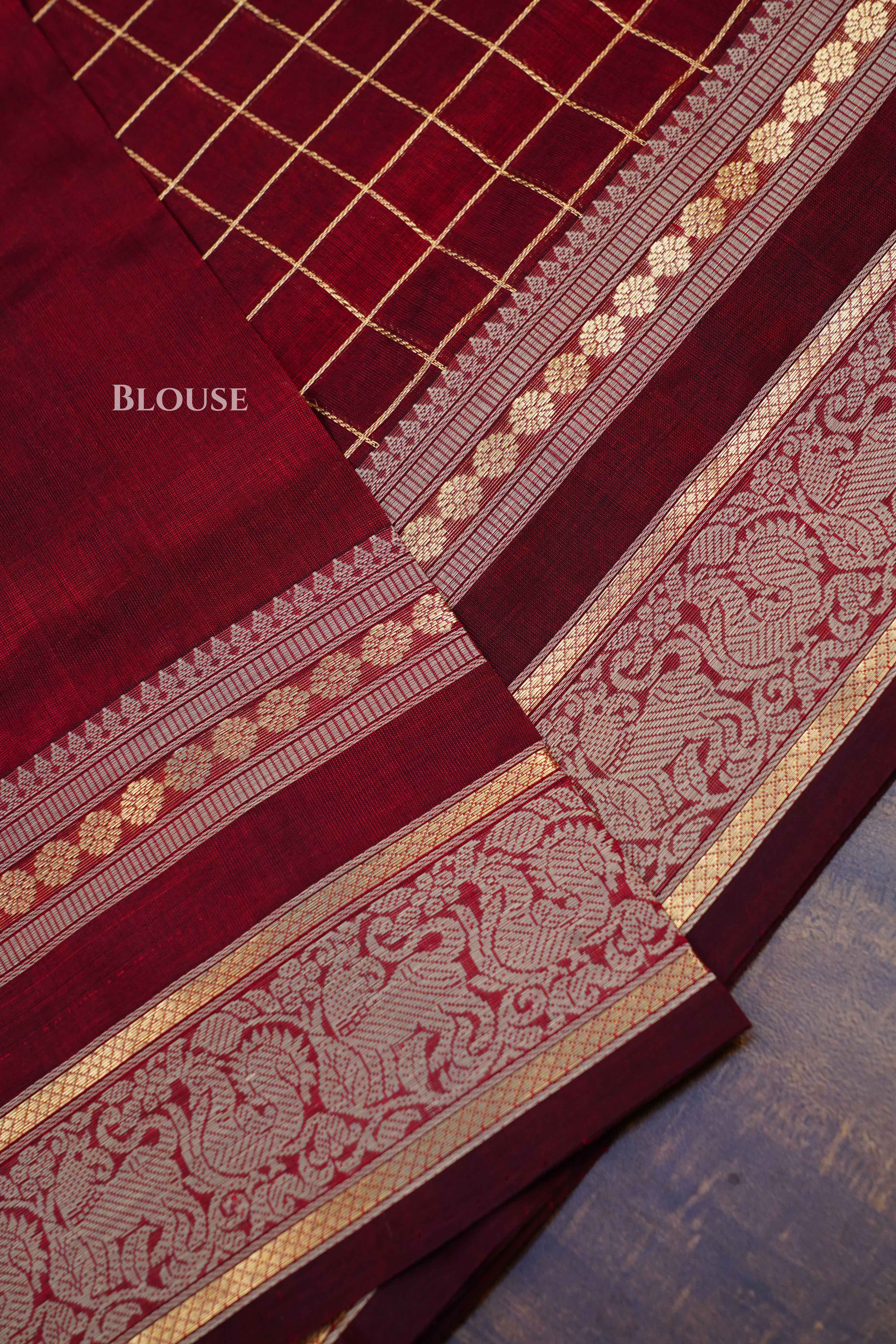 Deep Maroon -Karaikudi Chettinad Silk Cotton Saree QUEENS ALMIRAH