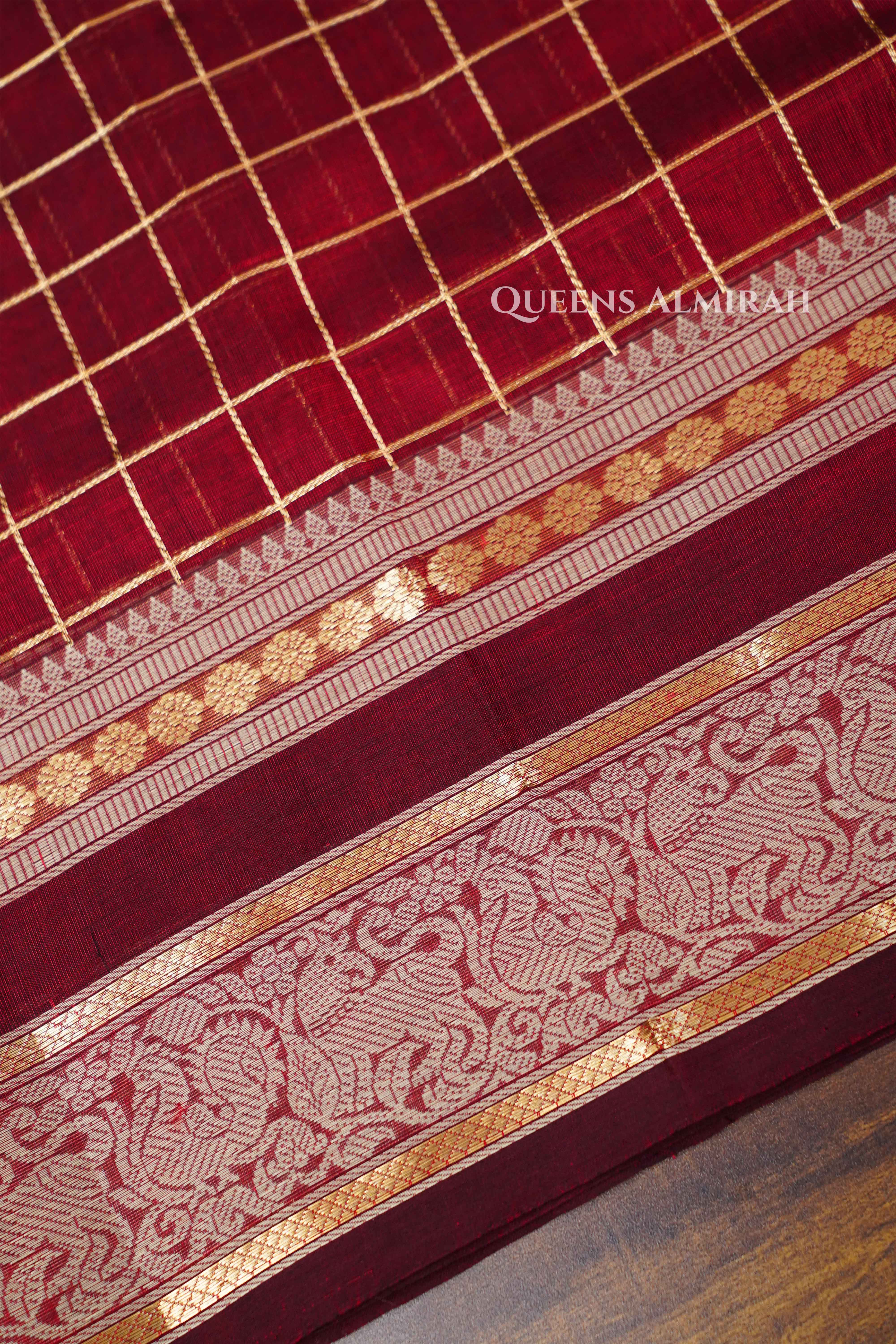 Deep Maroon -Karaikudi Chettinad Silk Cotton Saree QUEENS ALMIRAH
