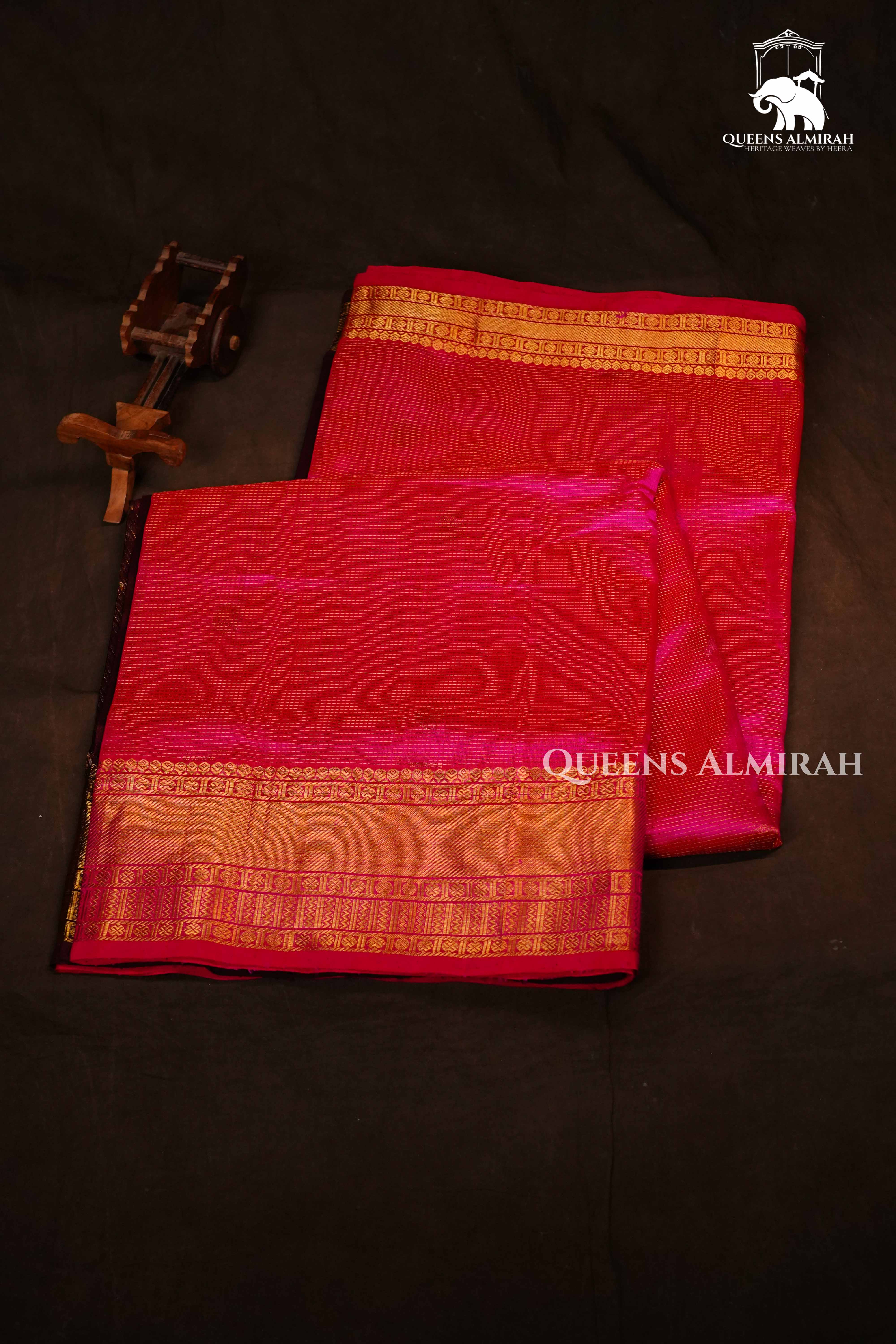 Deep Plum With Vibrant Pink Karaikudi Chettinad Vaira Oosi Saree QUEENS ALMIRAH