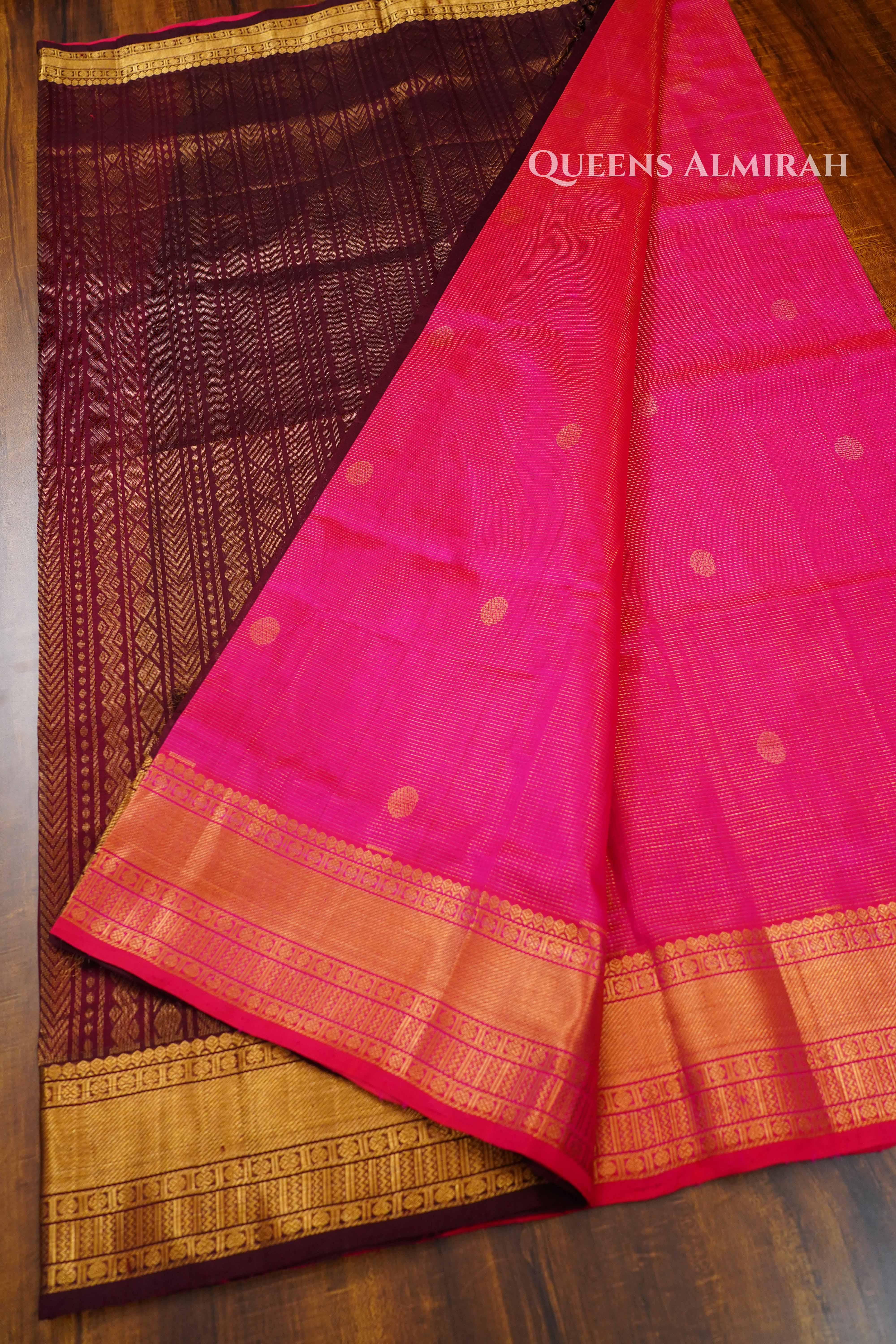 Deep Plum With Vibrant Pink Karaikudi Chettinad Vaira Oosi Saree QUEENS ALMIRAH
