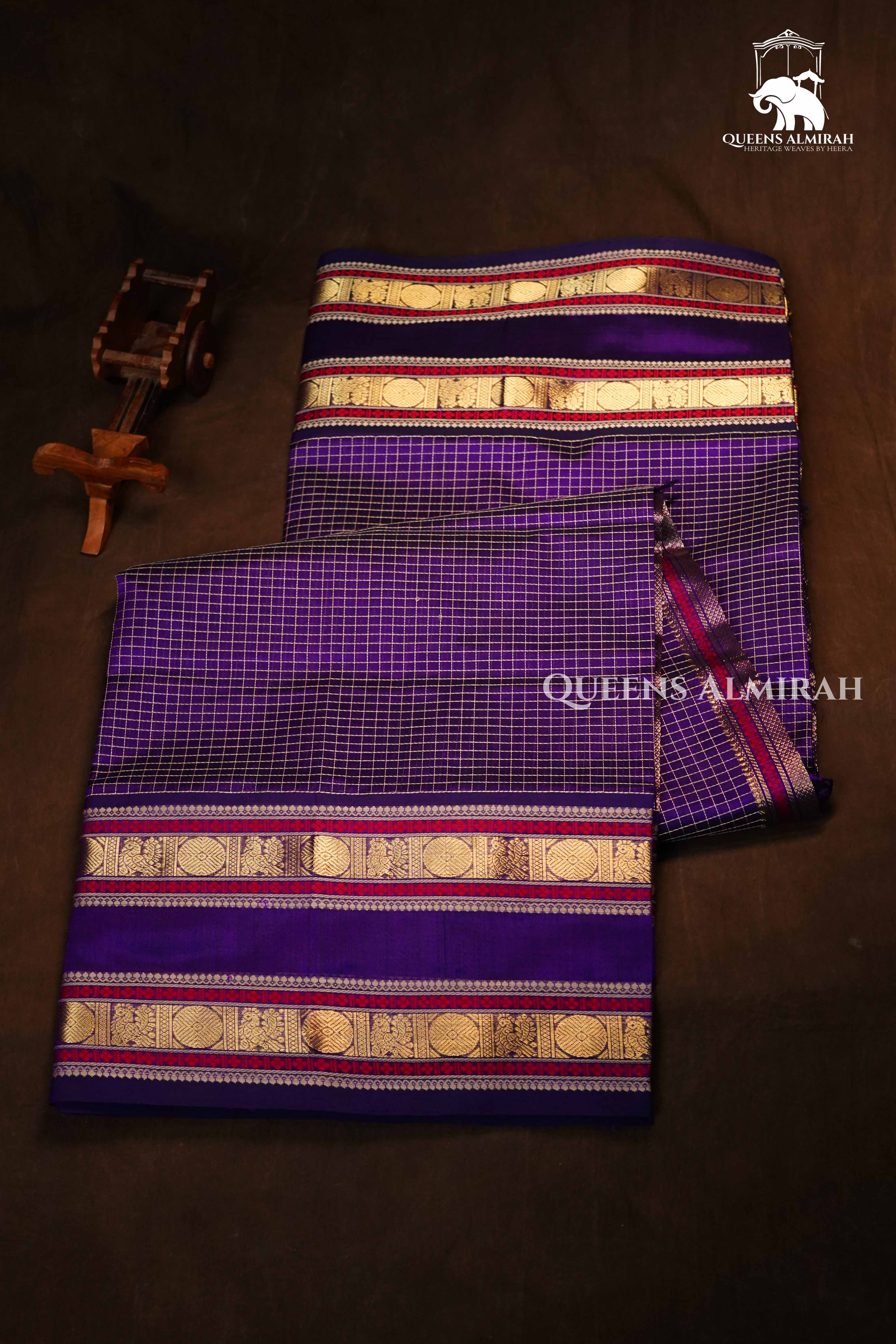 Deep Purple-Karaikudi Chettinad Silk Cotton Saree QUEENS ALMIRAH