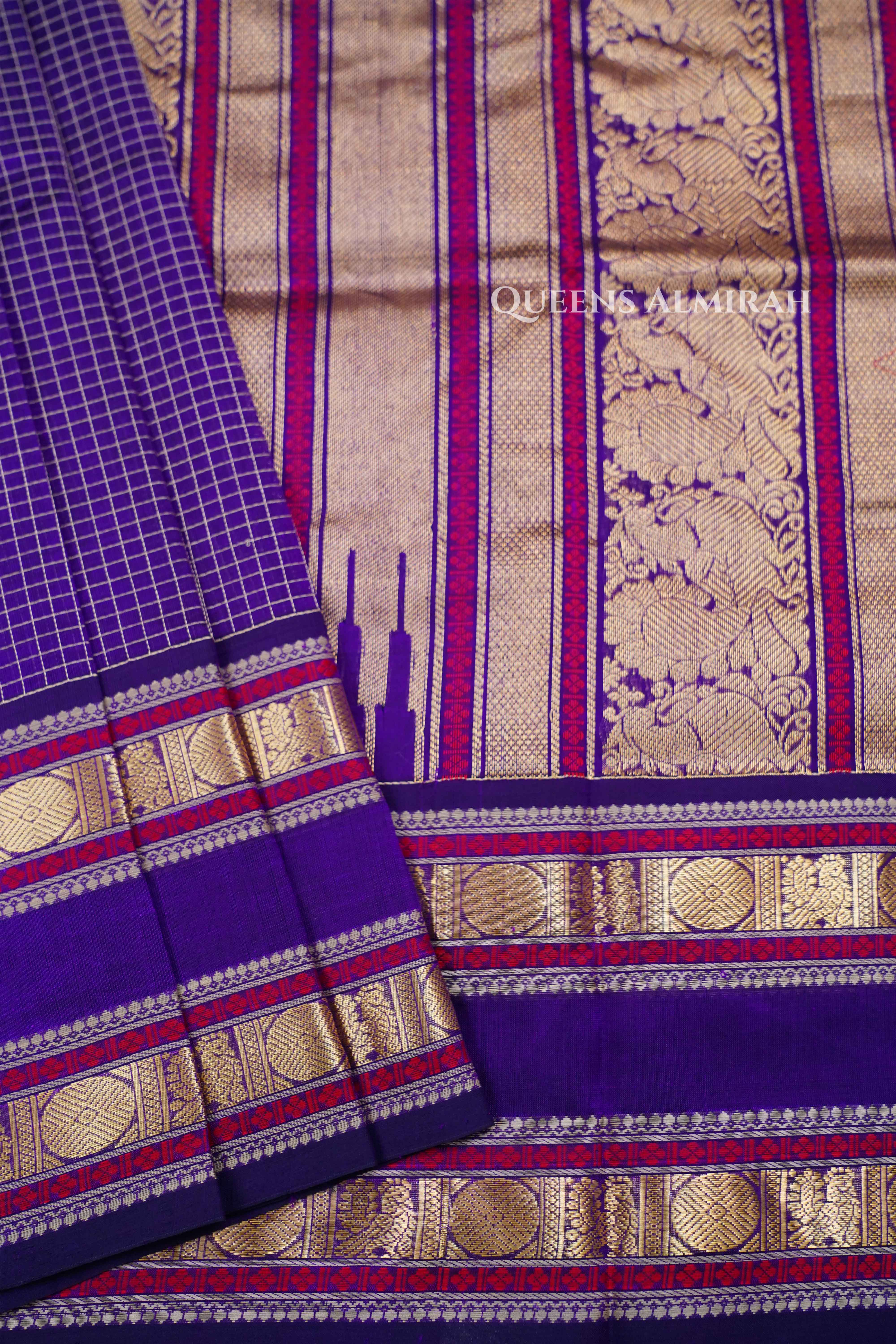 Deep Purple-Karaikudi Chettinad Silk Cotton Saree QUEENS ALMIRAH