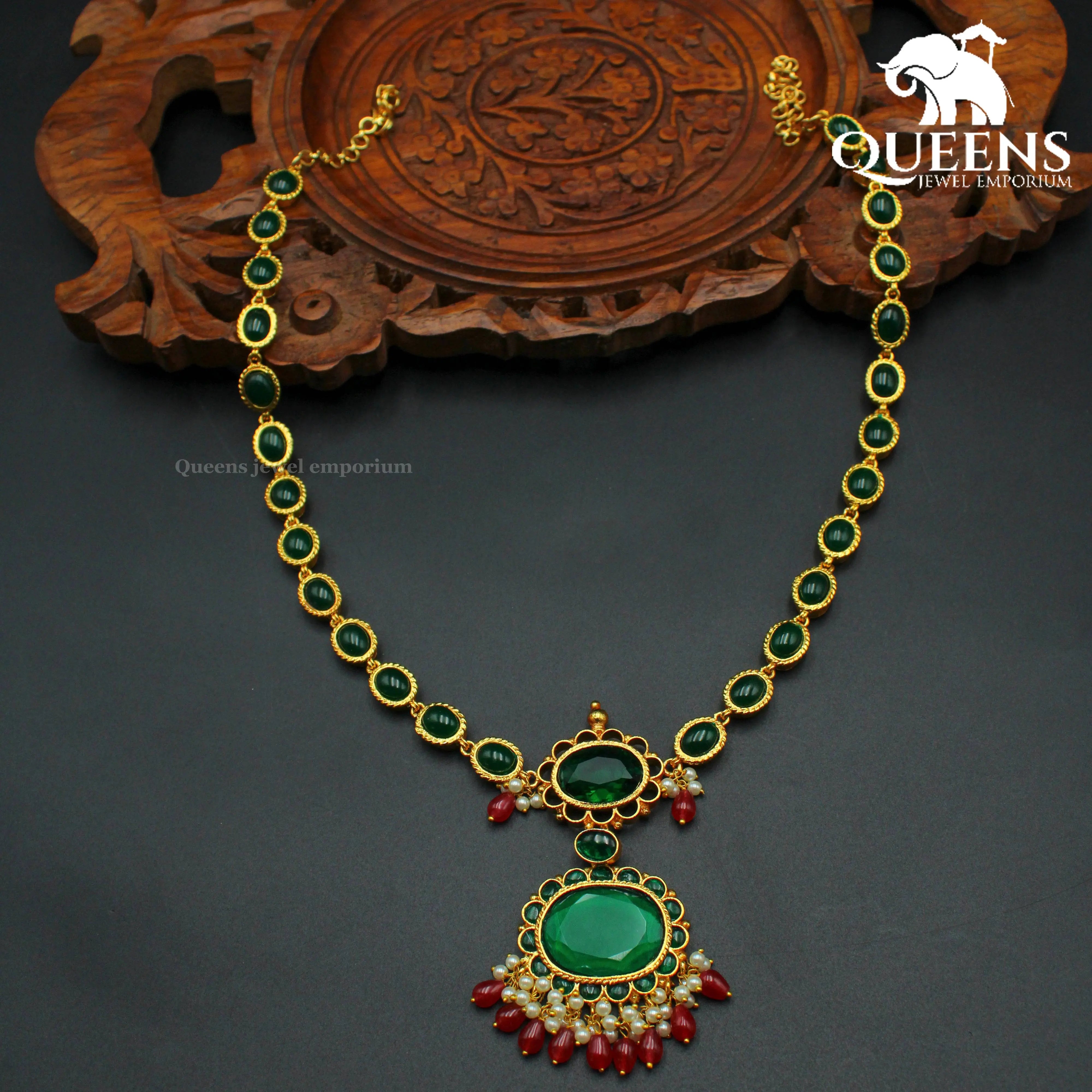 DHAMAYANTHI HARAM - GREEN - Queens Jewel Emporium
