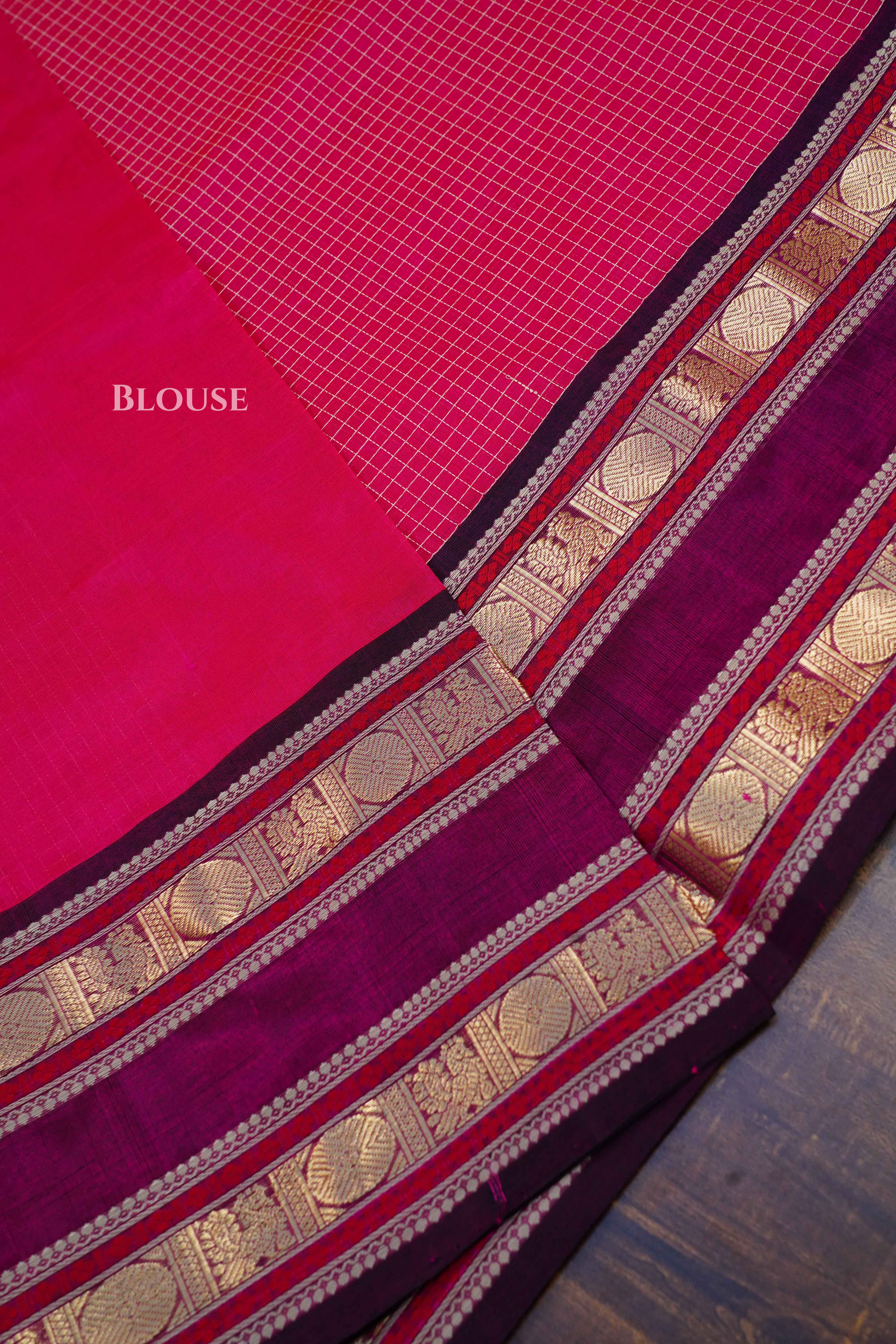 Dragon Pink - Karaikudi Chettinad Silk Cotton Saree QUEENS ALMIRAH