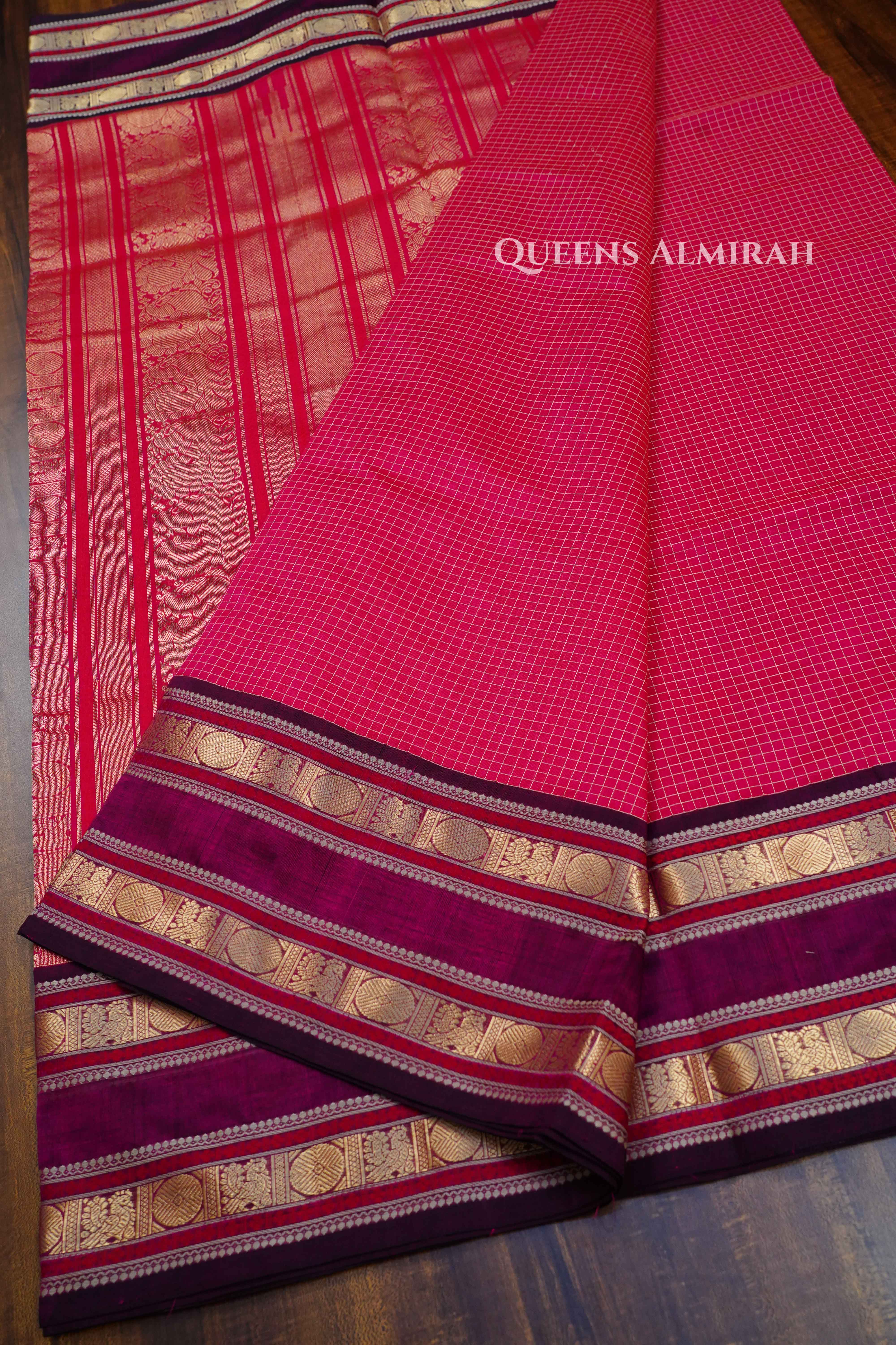 Dragon Pink - Karaikudi Chettinad Silk Cotton Saree QUEENS ALMIRAH