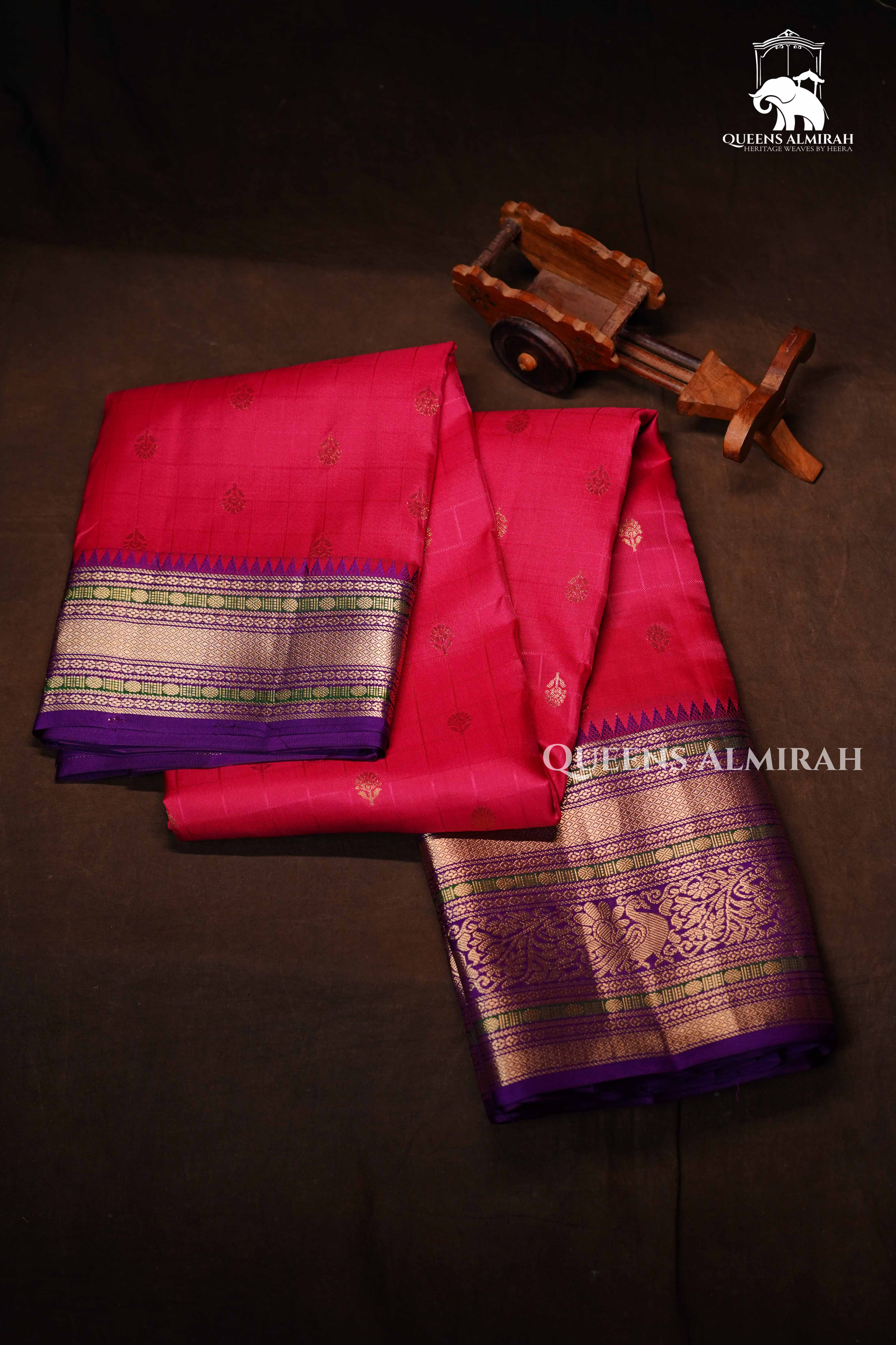Dragon Pink Pure Kanchivaram Silk Saree QUEENS ALMIRAH