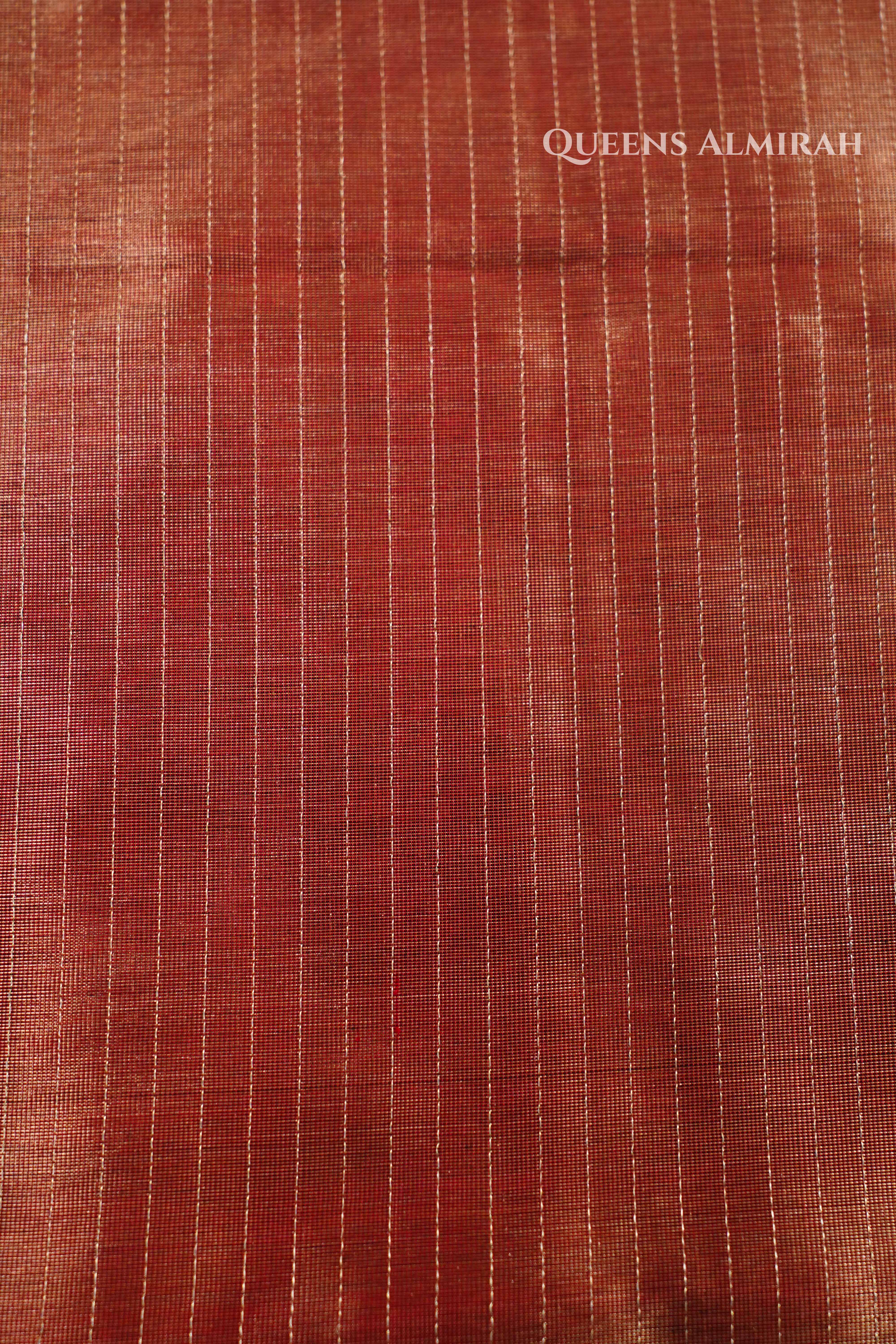 Dual Shade Of Golden Red Kanchi Silk Cotton Saree QUEENS ALMIRAH