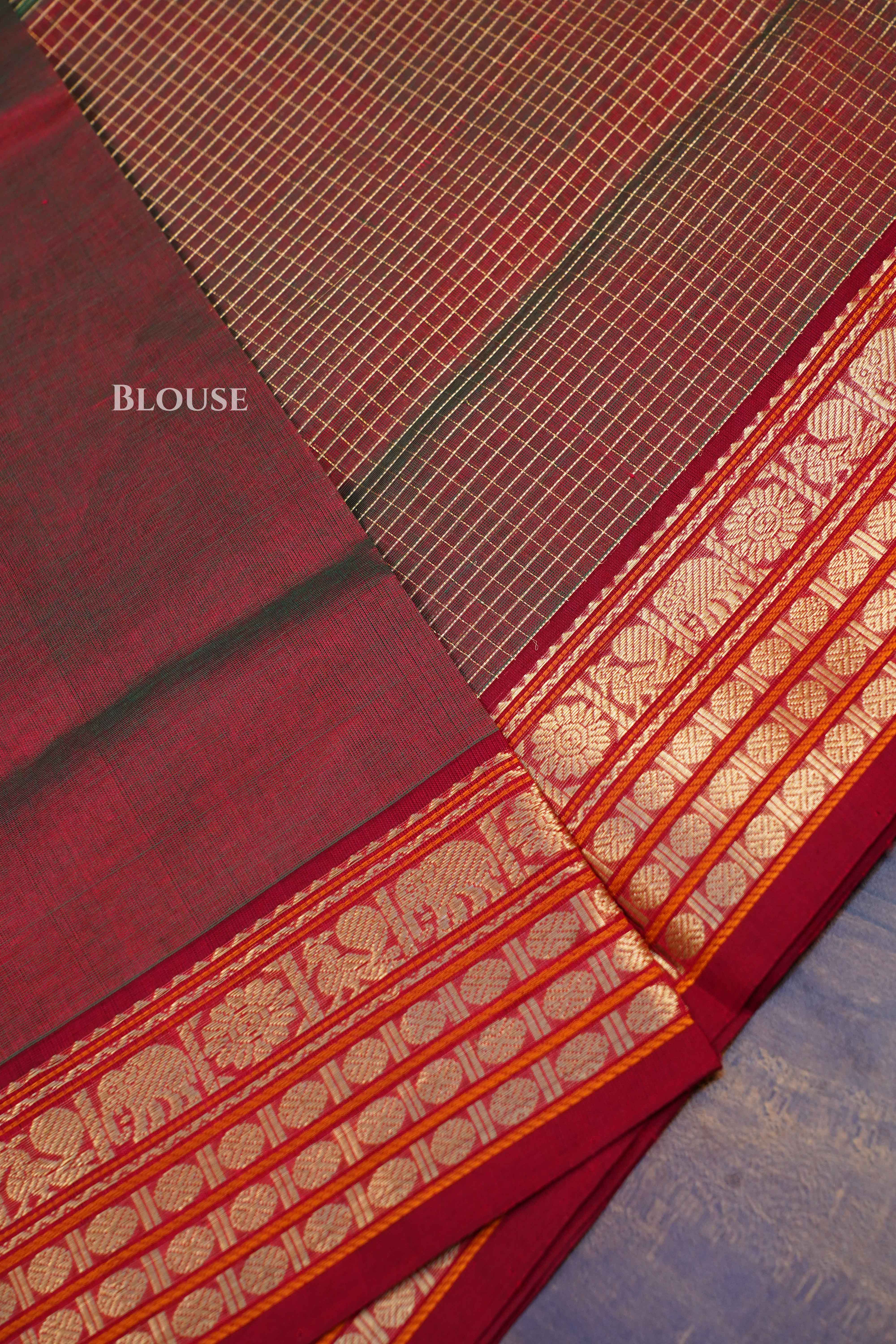 Duale Shade Of Green -Karaikudi Chettinad Silk Cotton Saree QUEENS ALMIRAH