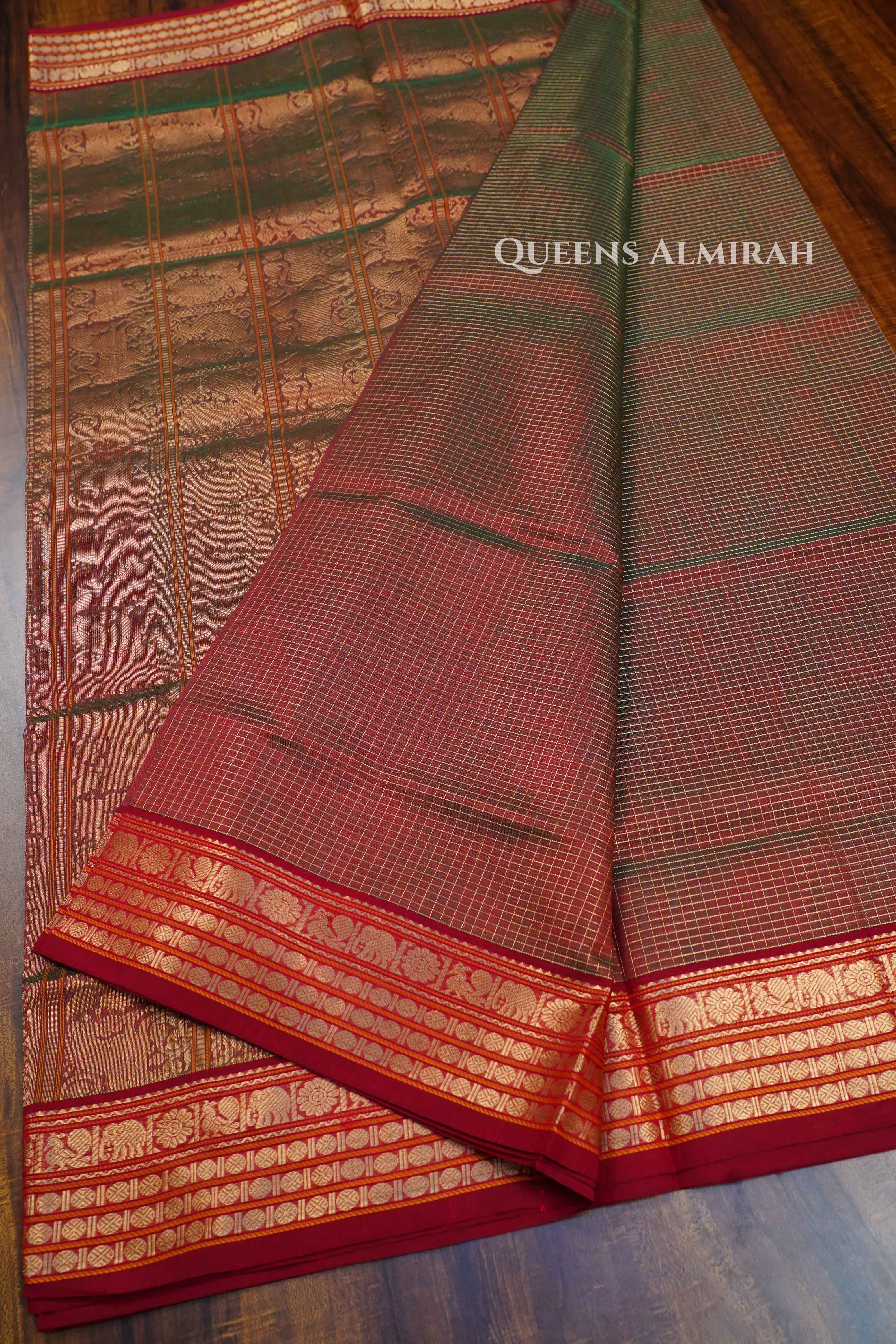 Duale Shade Of Green -Karaikudi Chettinad Silk Cotton Saree QUEENS ALMIRAH