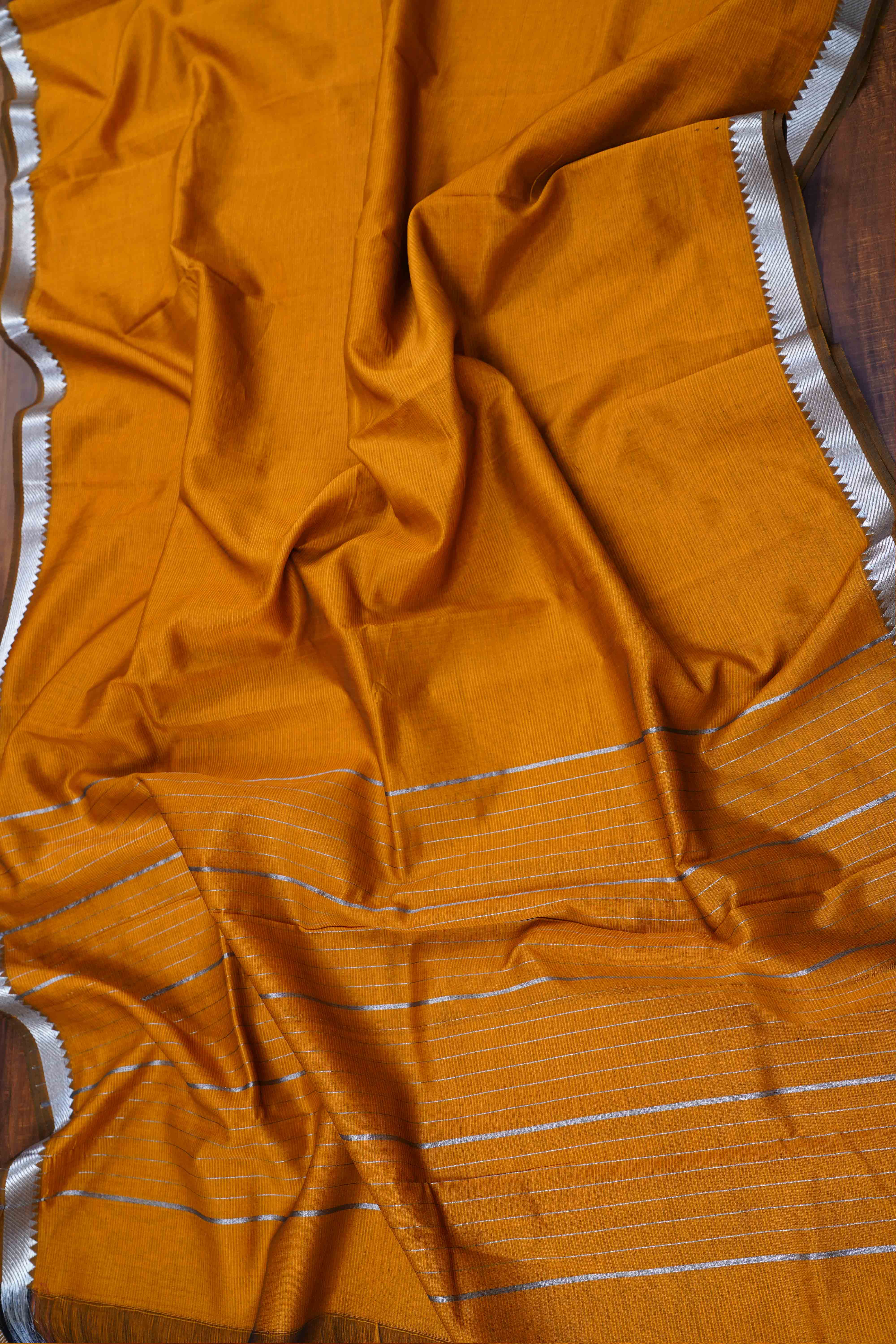 DULL ORANGE WITH SILVER ZARI BORDER  MANGALGIRI SAREE - Queens Jewel Emporium