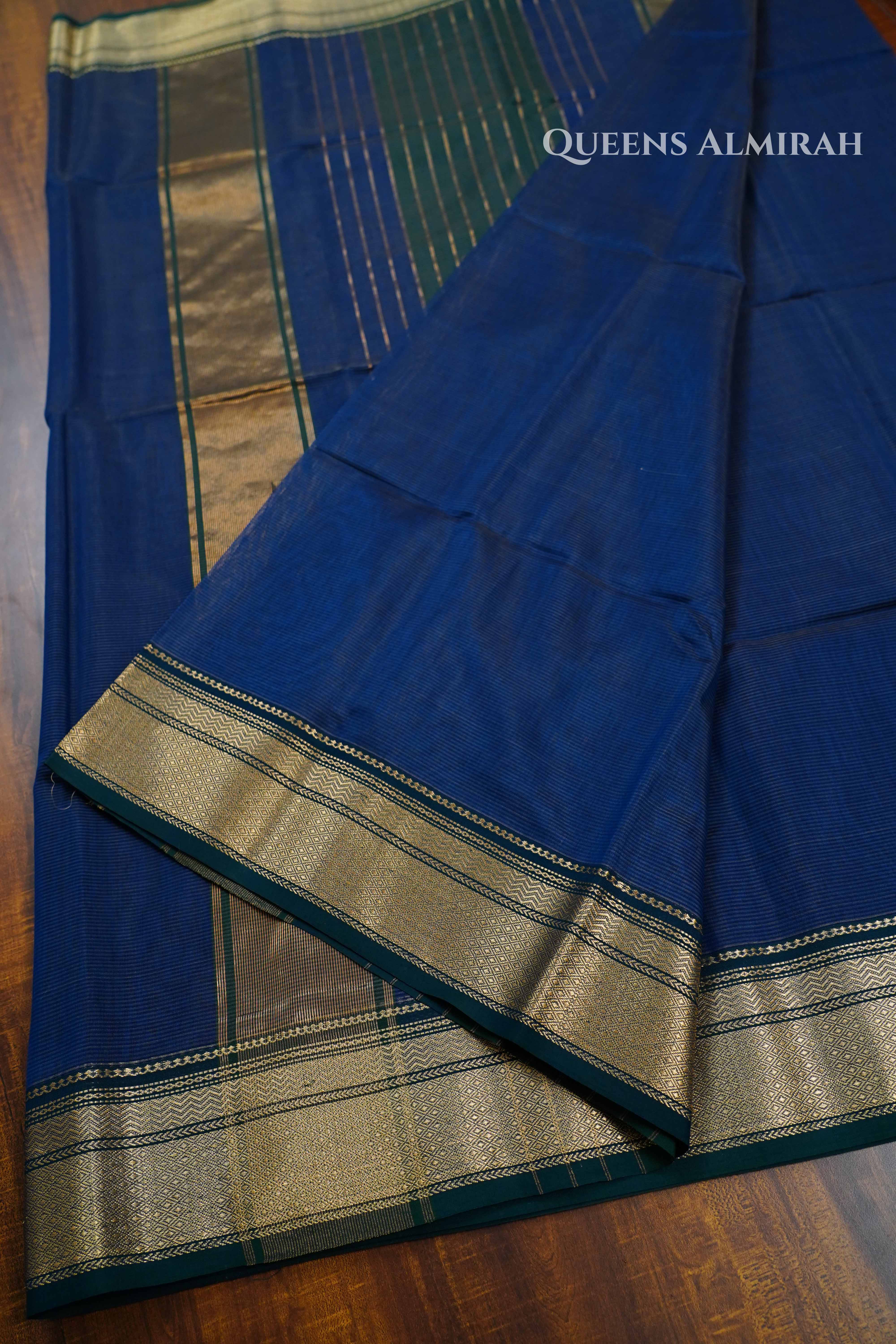 Dusky Blue Maheshwari Silk Cotton Saree QUEENS ALMIRAH