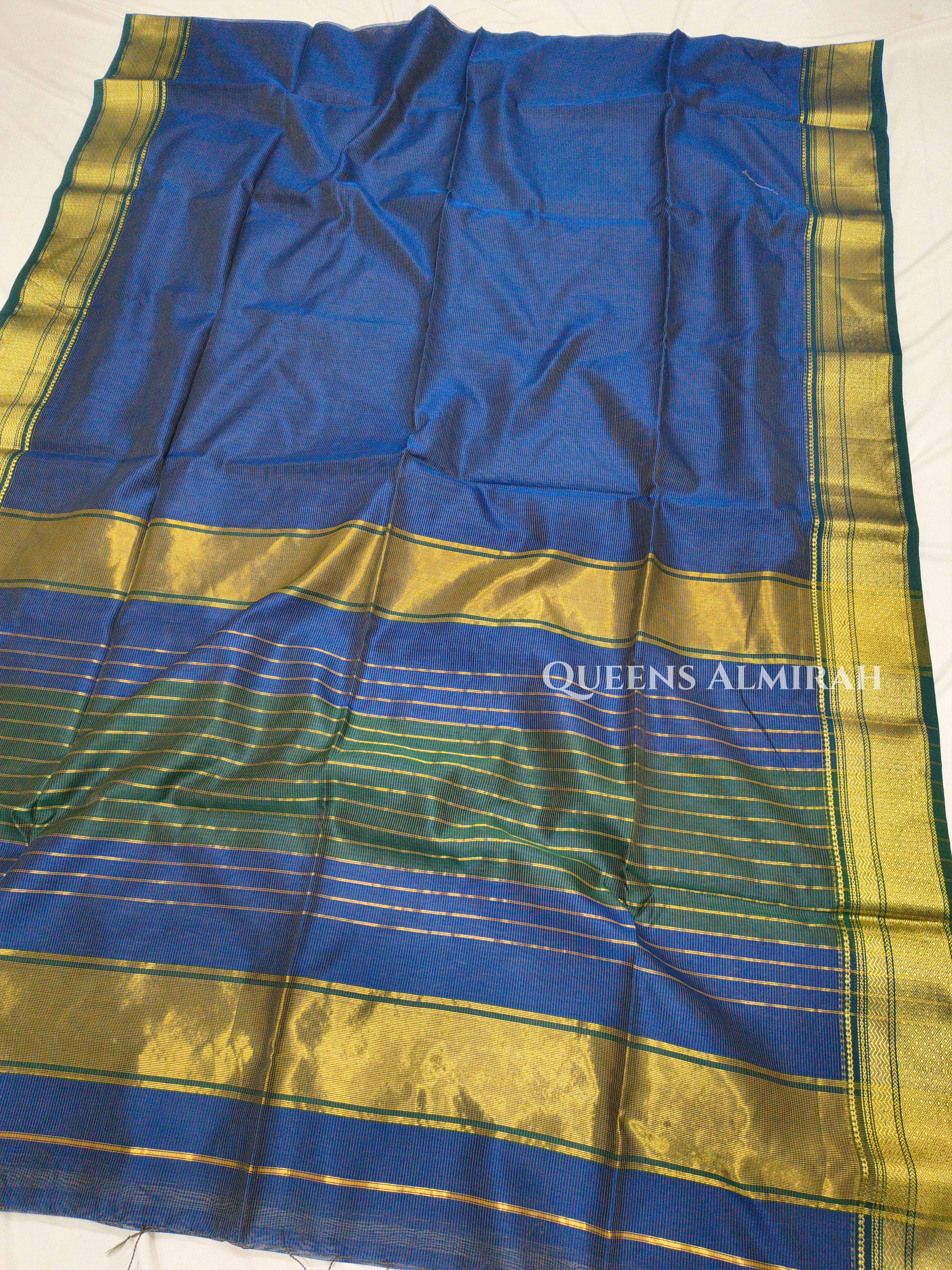 Dusky Blue Maheshwari Silk Cotton Saree QUEENS ALMIRAH