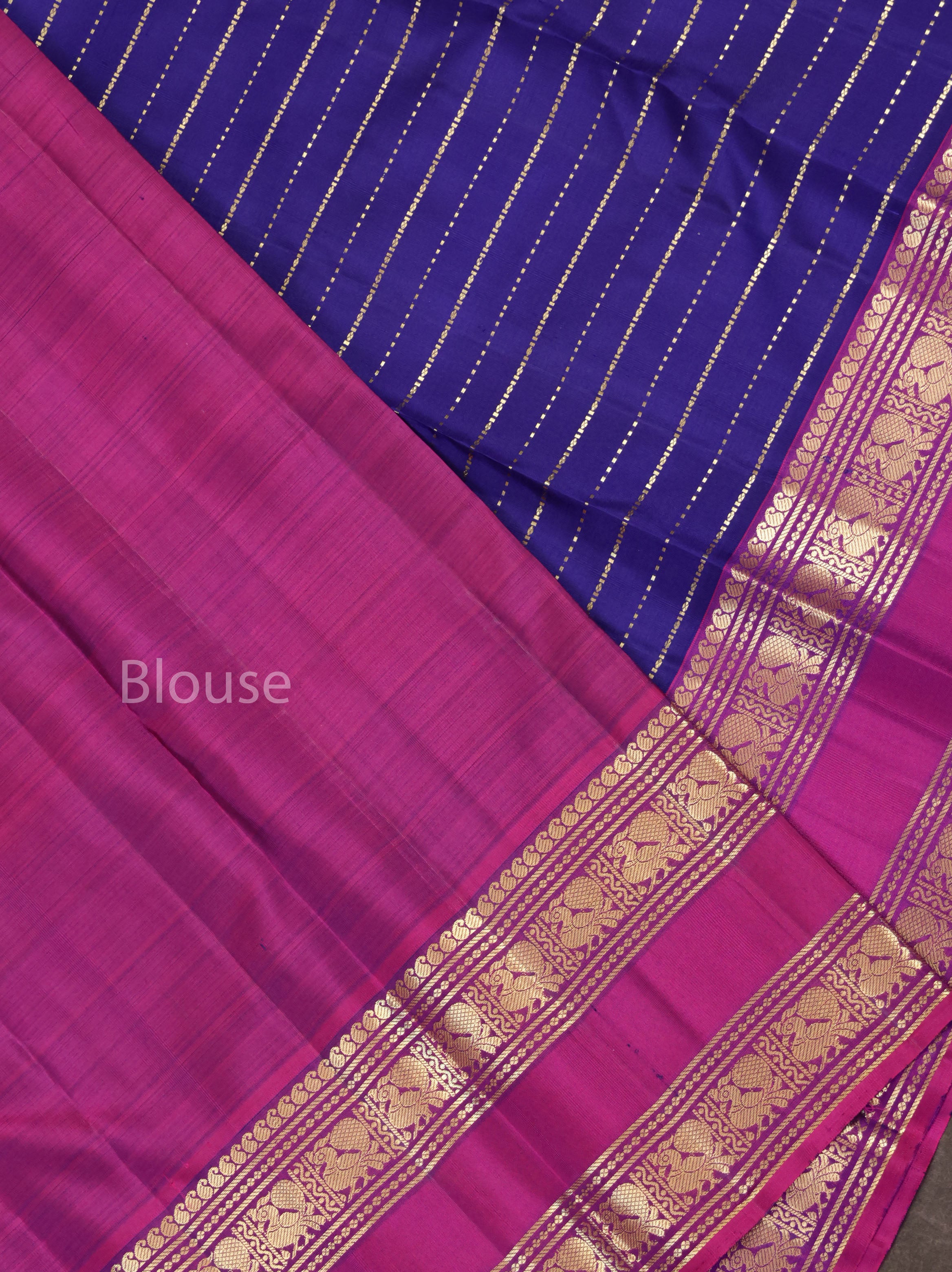 Blue With Pink Pure Kanchivaram Silk Saree