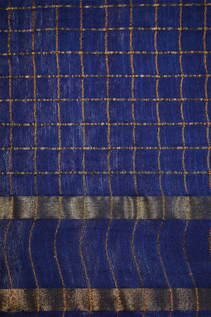 EGYPTIAN BLUE WITH CHECKS SEMI TUSSAR SAREE - Queens Jewel Emporium