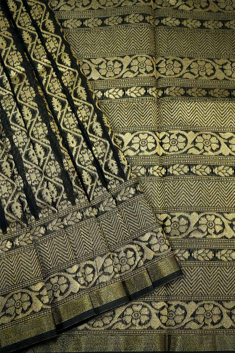 ELEPHANT GREY BROCADE SILK COTTON SAREE - Queens Jewel Emporium