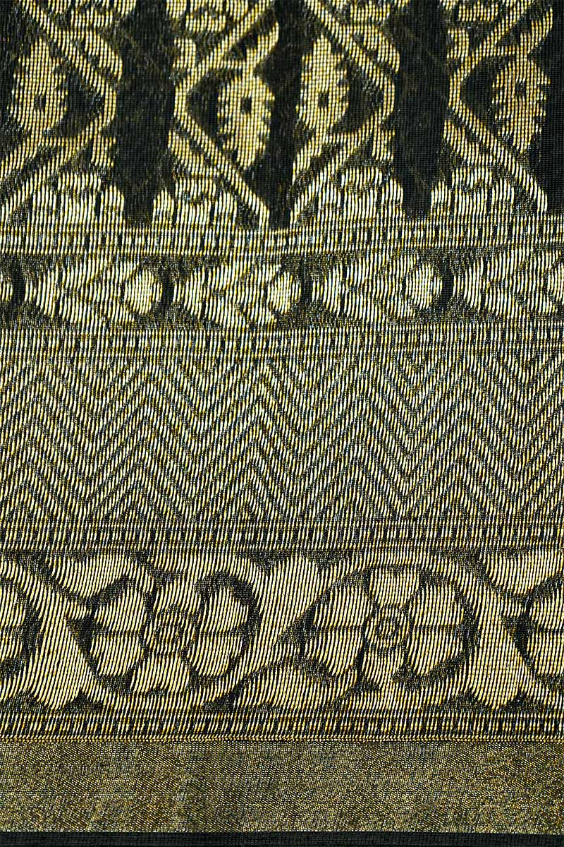 ELEPHANT GREY BROCADE SILK COTTON SAREE - Queens Jewel Emporium