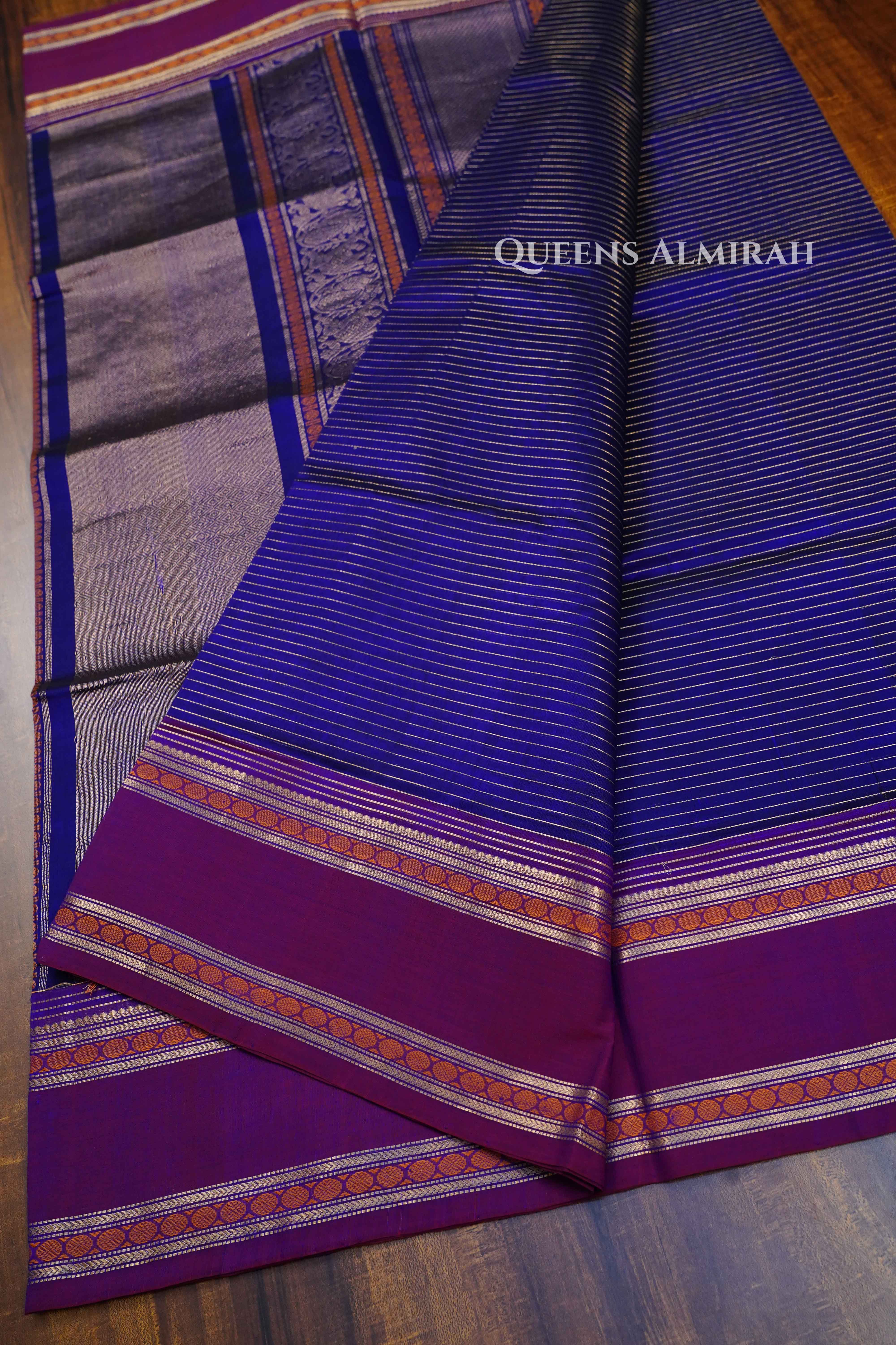 Eggplant Purple -Karaikudi Chettinad Silk Cotton Saree QUEENS ALMIRAH