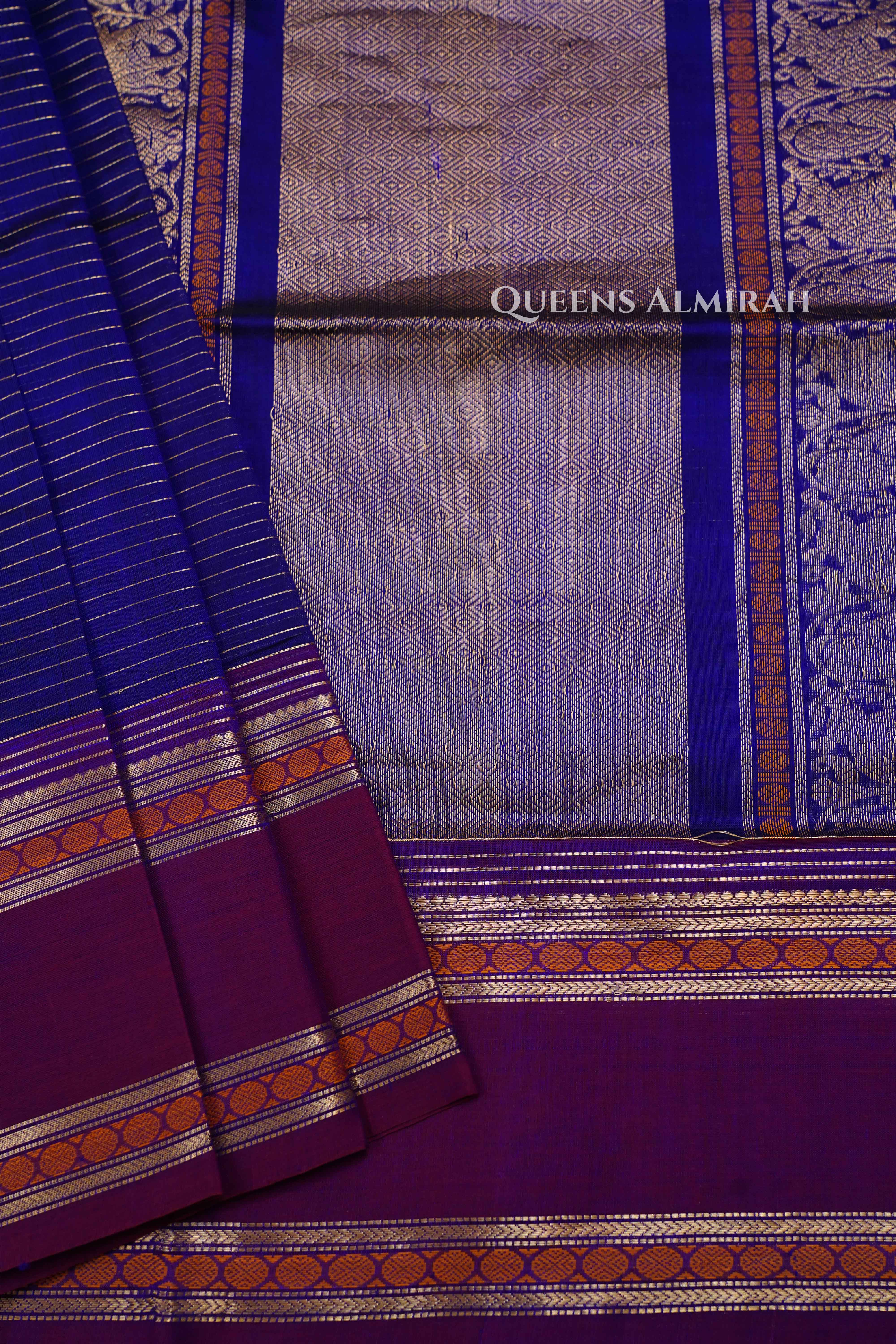 Eggplant Purple -Karaikudi Chettinad Silk Cotton Saree QUEENS ALMIRAH