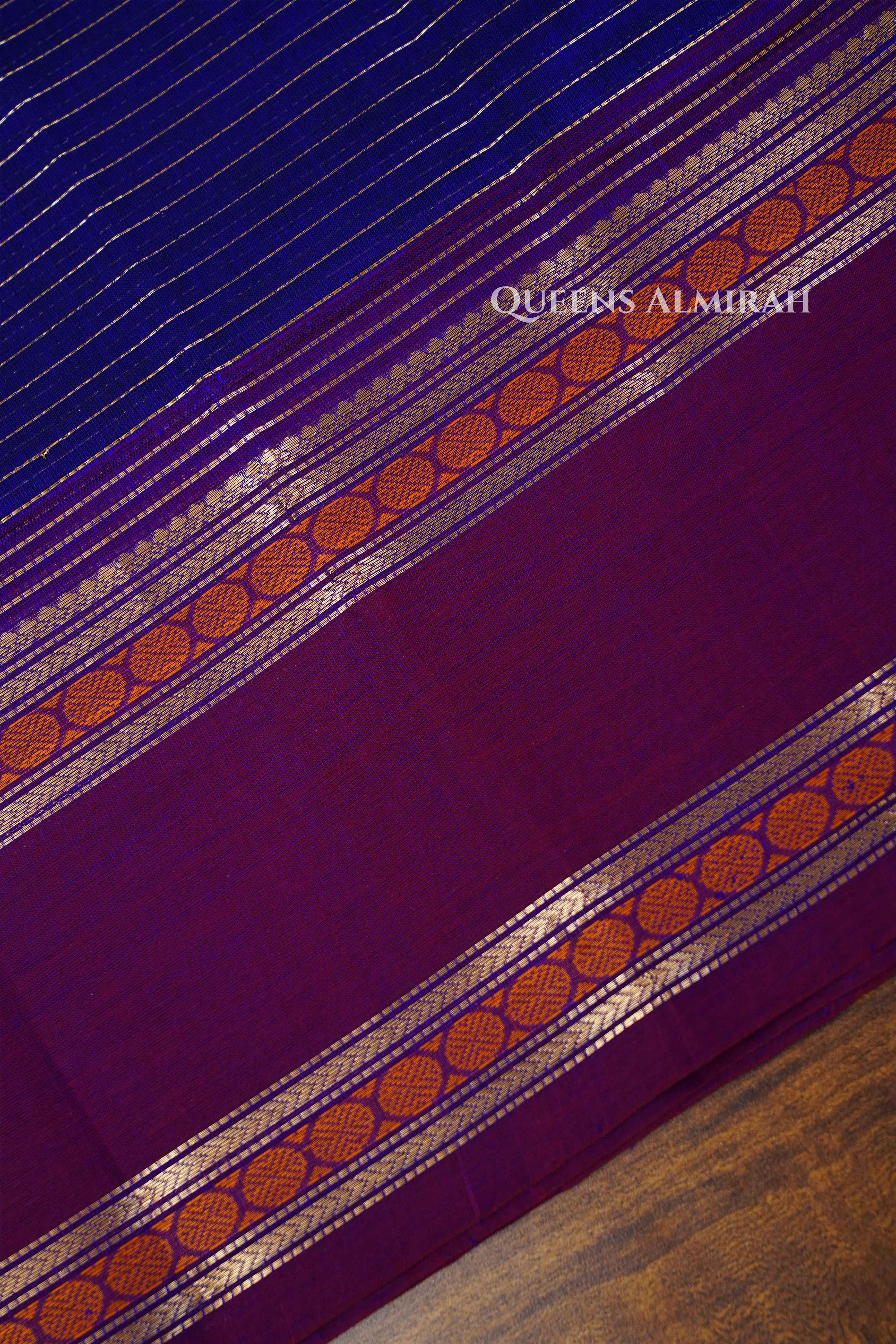 Eggplant Purple -Karaikudi Chettinad Silk Cotton Saree QUEENS ALMIRAH