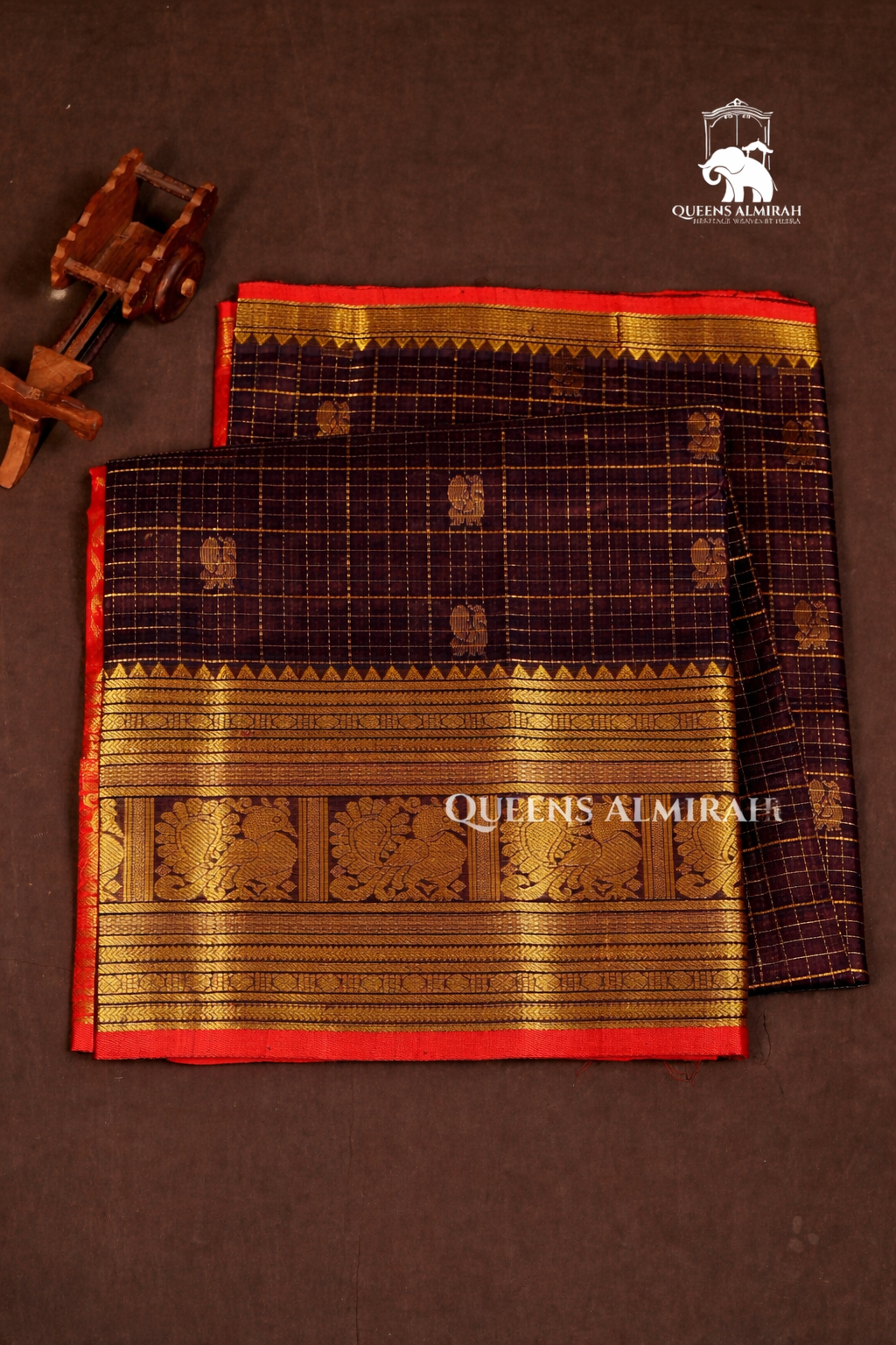 Cocoa Bean With Red Pure Kanchi Silk Cotton Saree