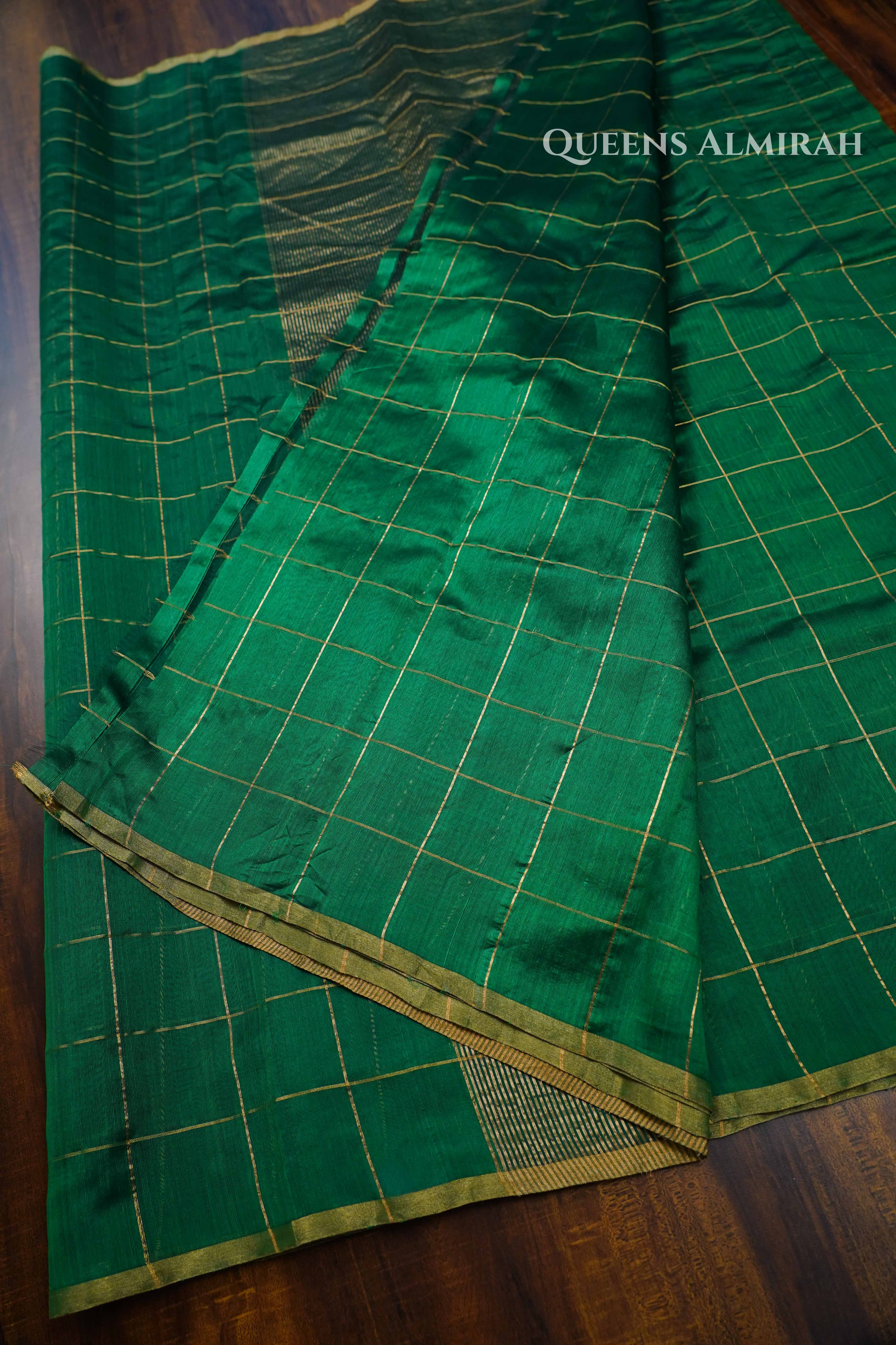 Emerald Green Handloom Chanderi Silk Saree QUEENS ALMIRAH