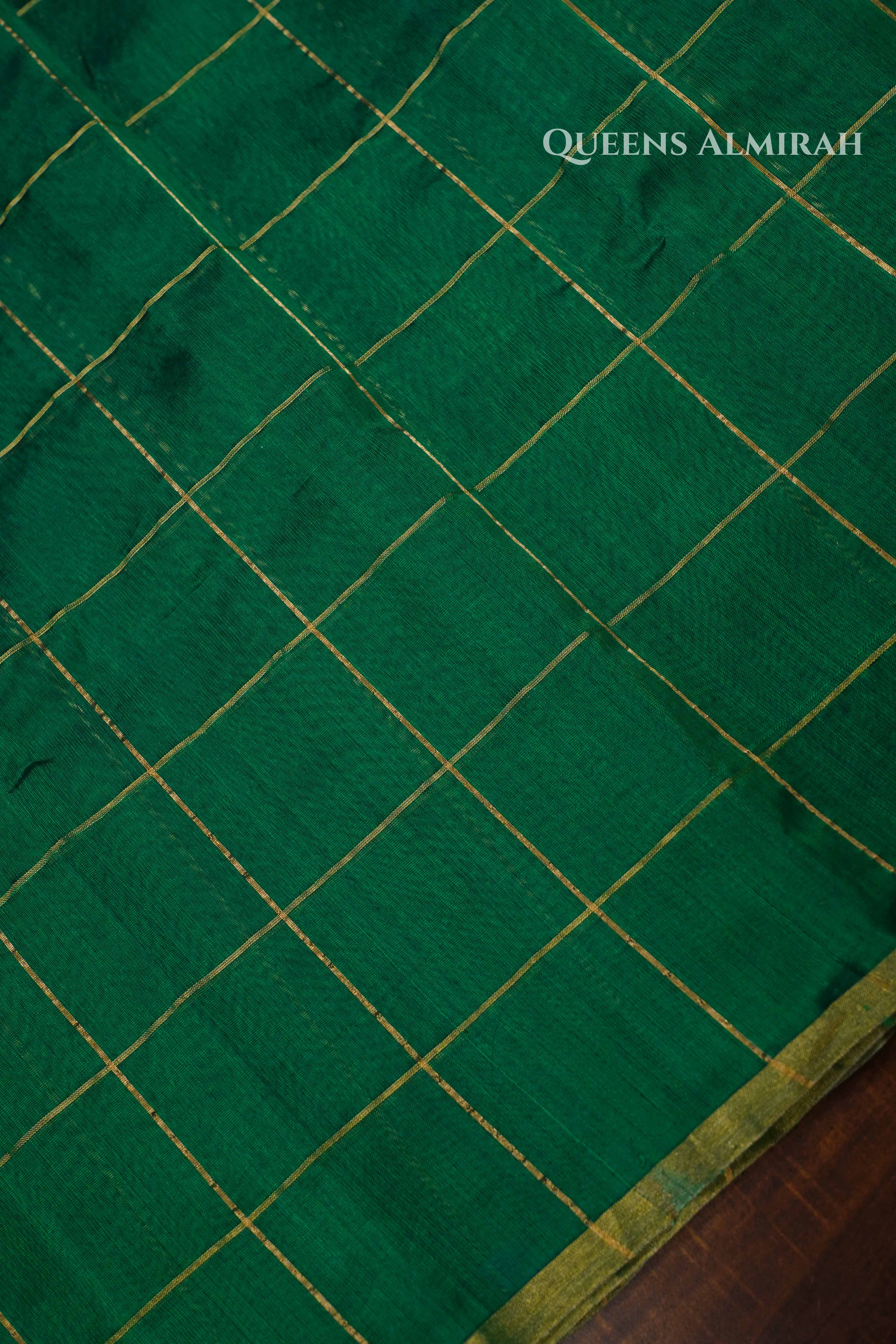 Emerald Green Handloom Chanderi Silk Saree QUEENS ALMIRAH