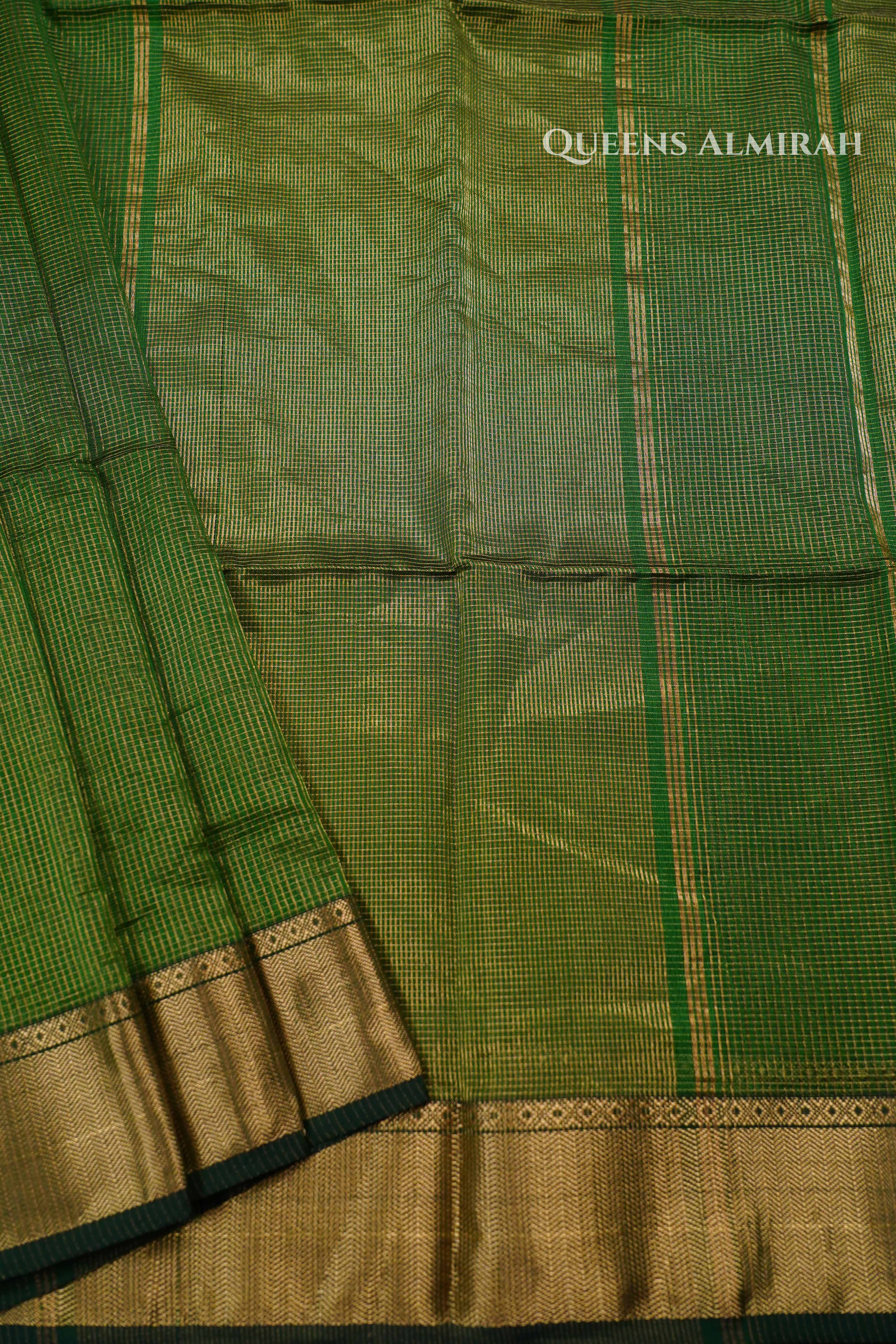 Emerald Green  Maheshwari Silk Cotton Saree QUEENS ALMIRAH