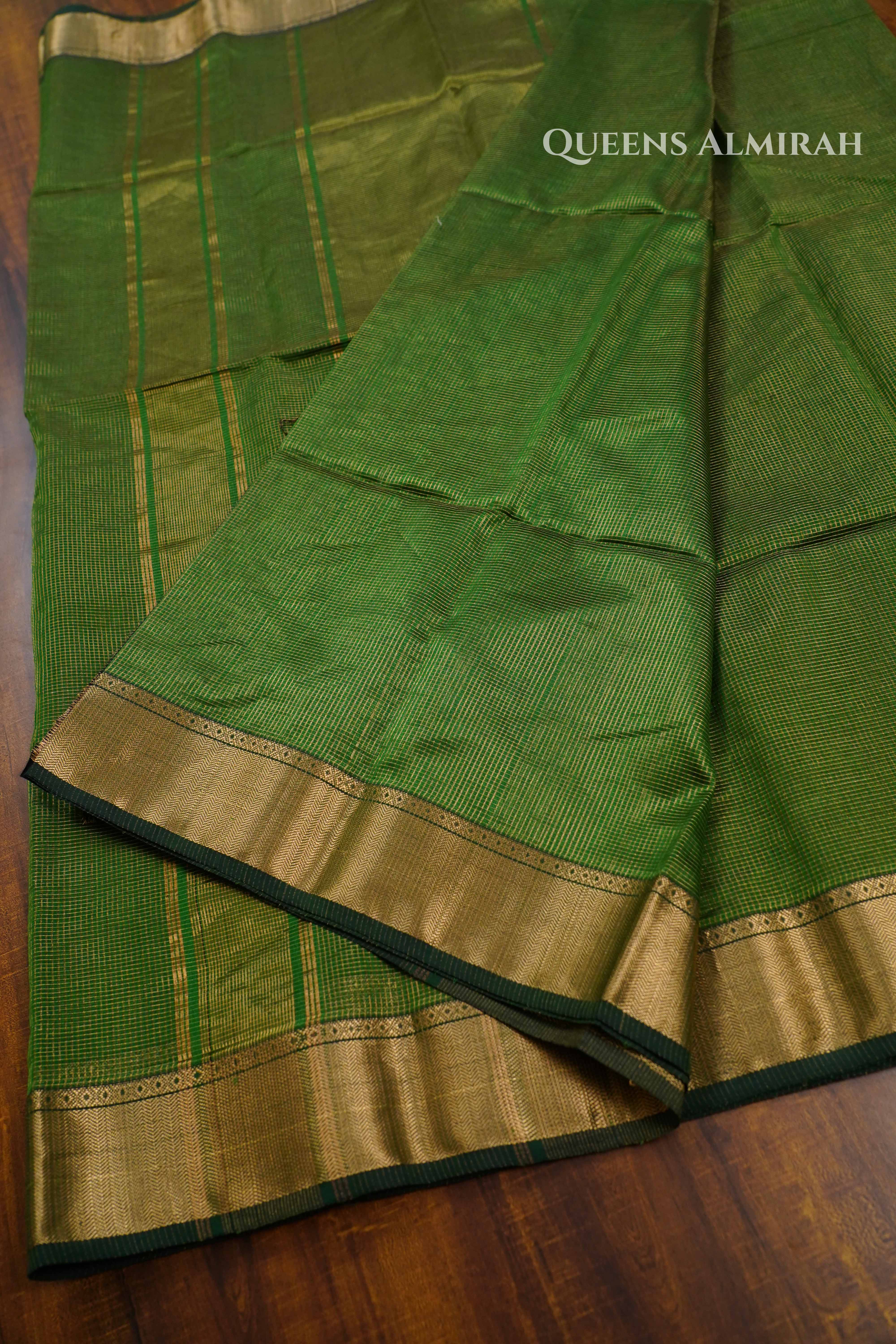 Emerald Green  Maheshwari Silk Cotton Saree QUEENS ALMIRAH