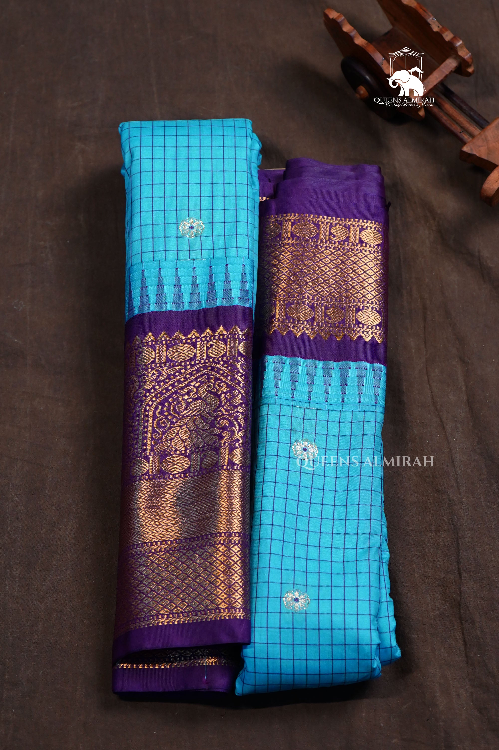 Blue Kattam With Purple Semi Gadwal Silk Saree