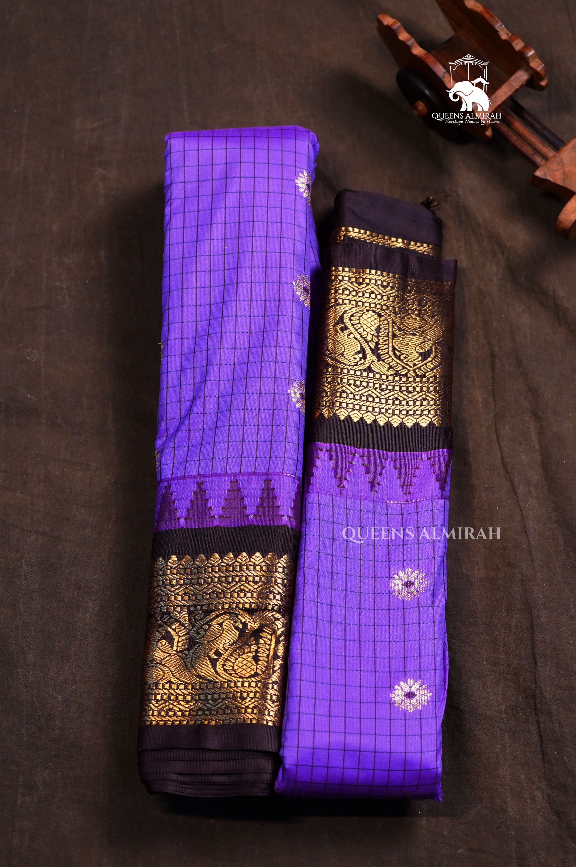 Dark Lavender Kattam Semi Gadwal Silk Saree