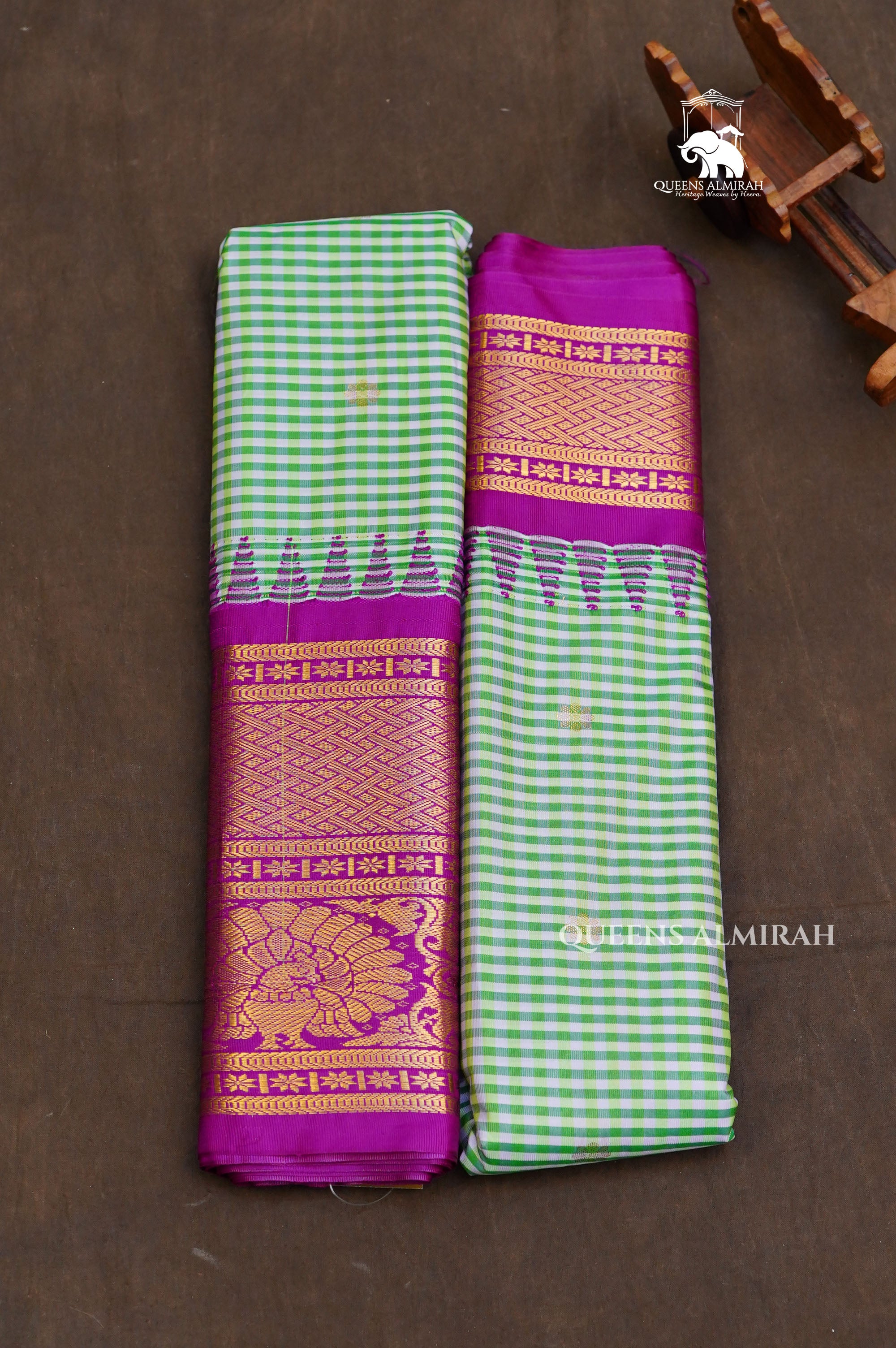Green Kattam With Pink Semi Gadwal Silk Saree