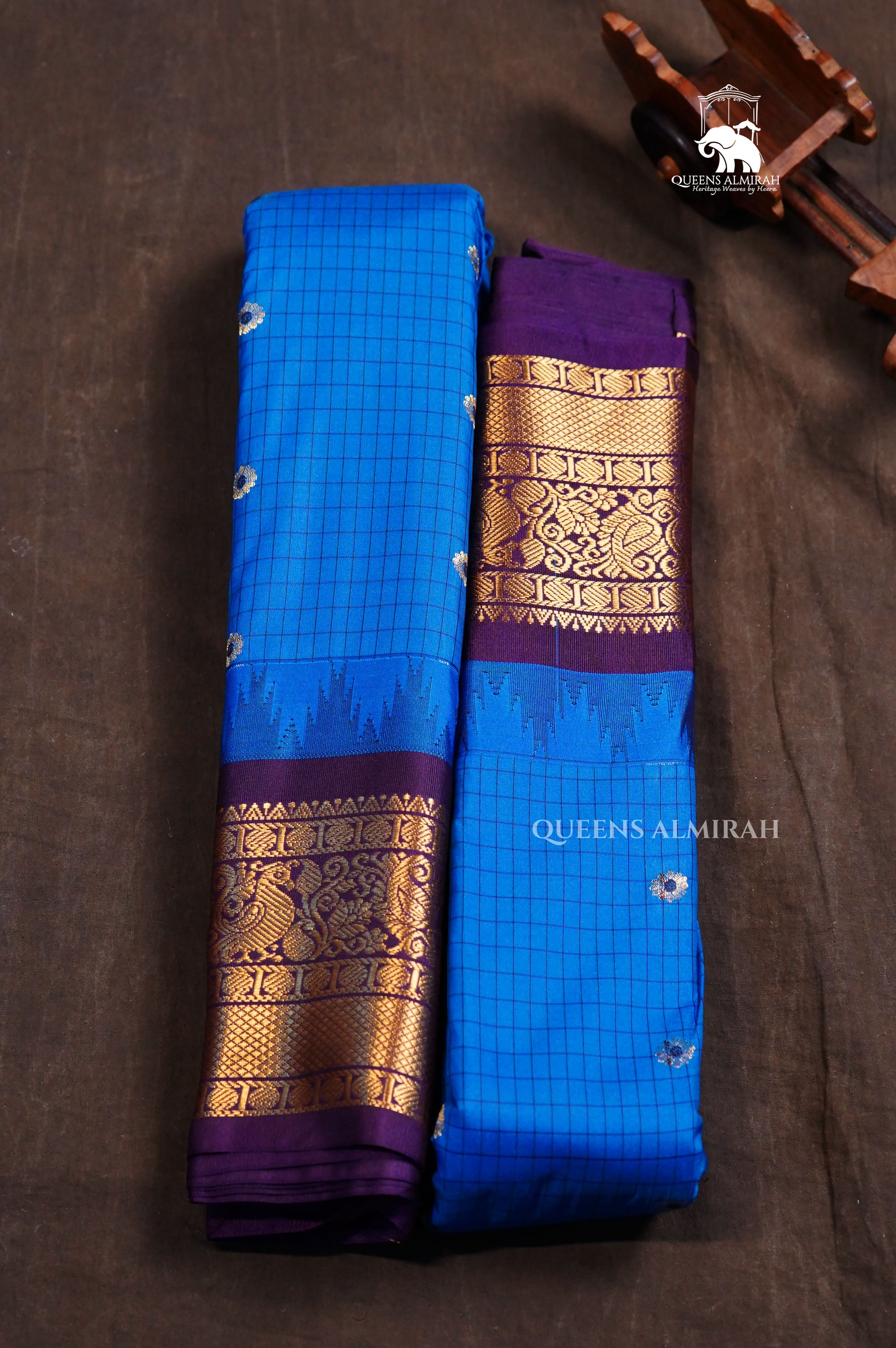 Blue Kattam With Purple Semi Gadwal Silk Saree