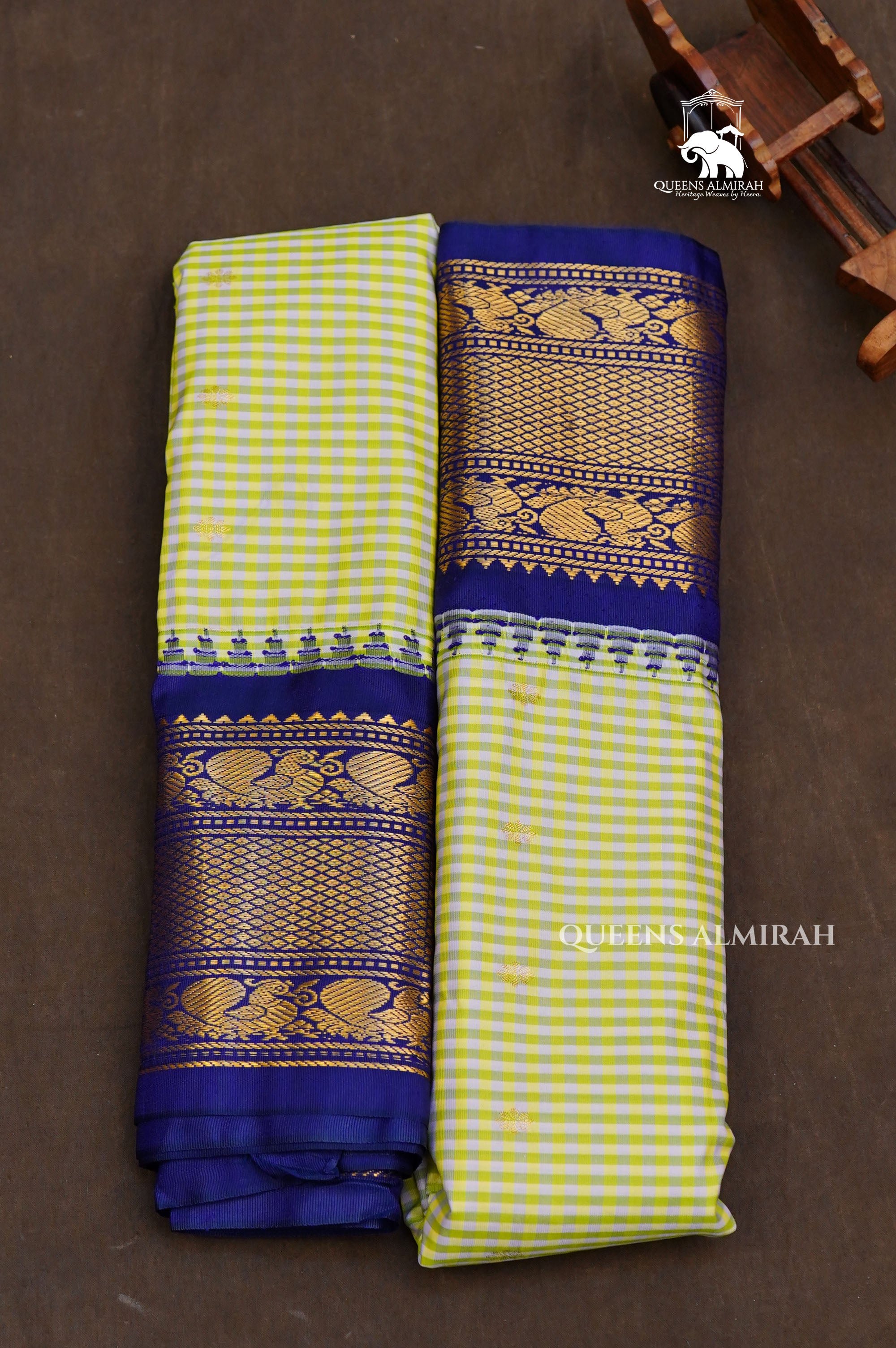 Pastel Green With Dark Blue Semi Gadwal Silk Saree